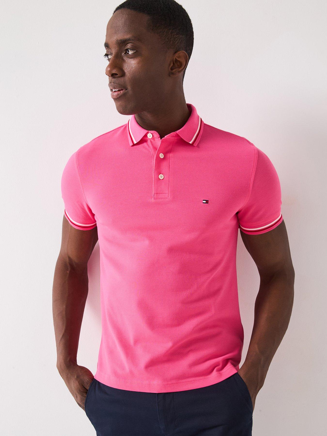 front image of tommy-hilfiger-slim-fit-tipped-polo-shirt-pink