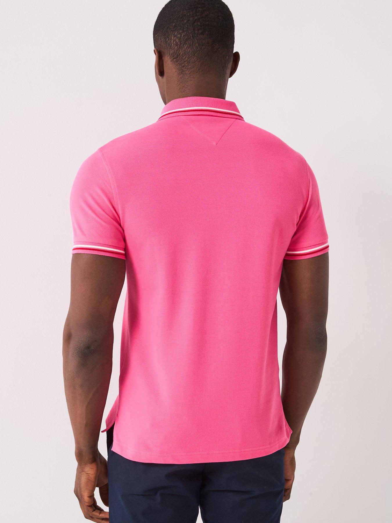 stillFront image of tommy-hilfiger-slim-fit-tipped-polo-shirt-pink