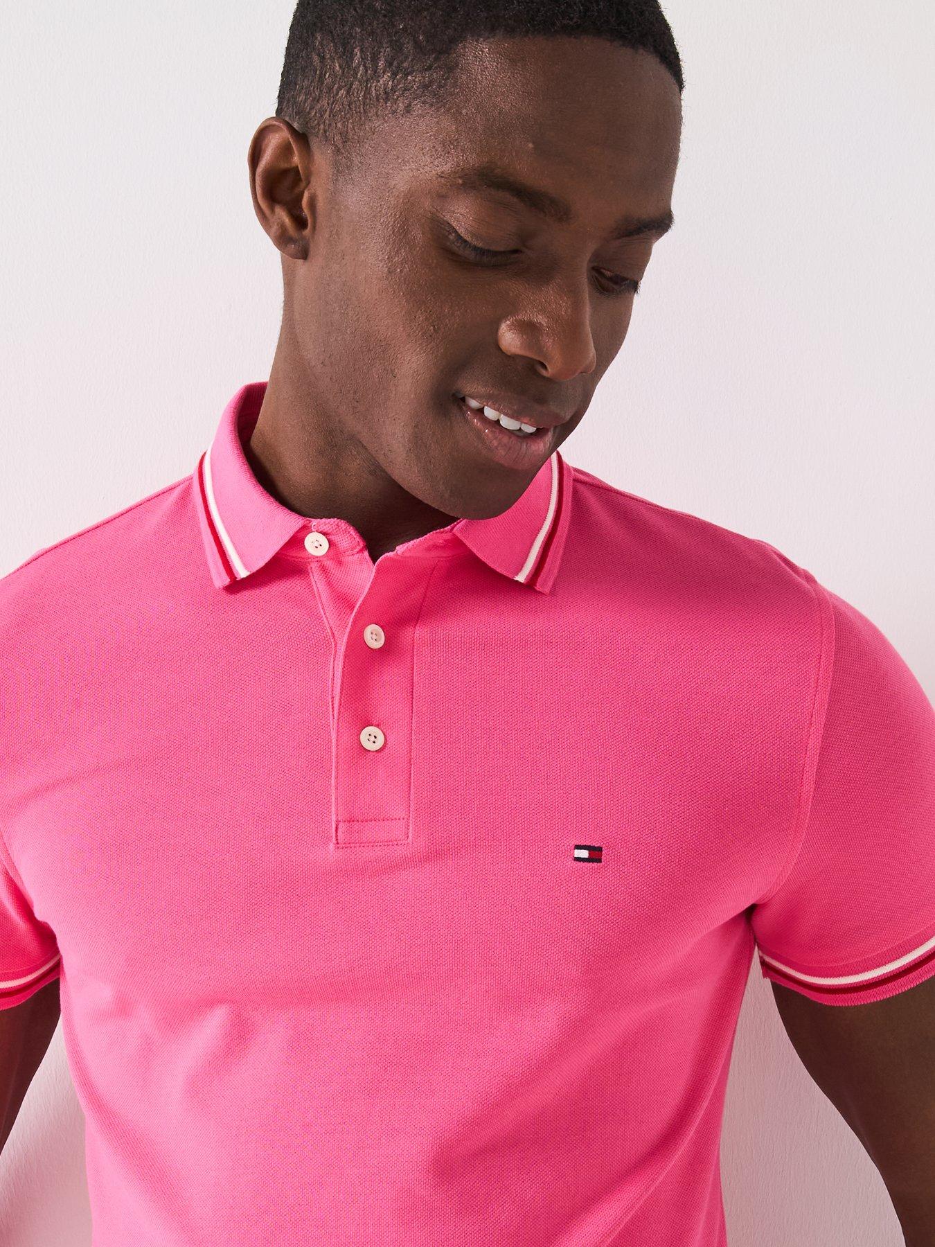  image of tommy-hilfiger-slim-fit-tipped-polo-shirt-pink