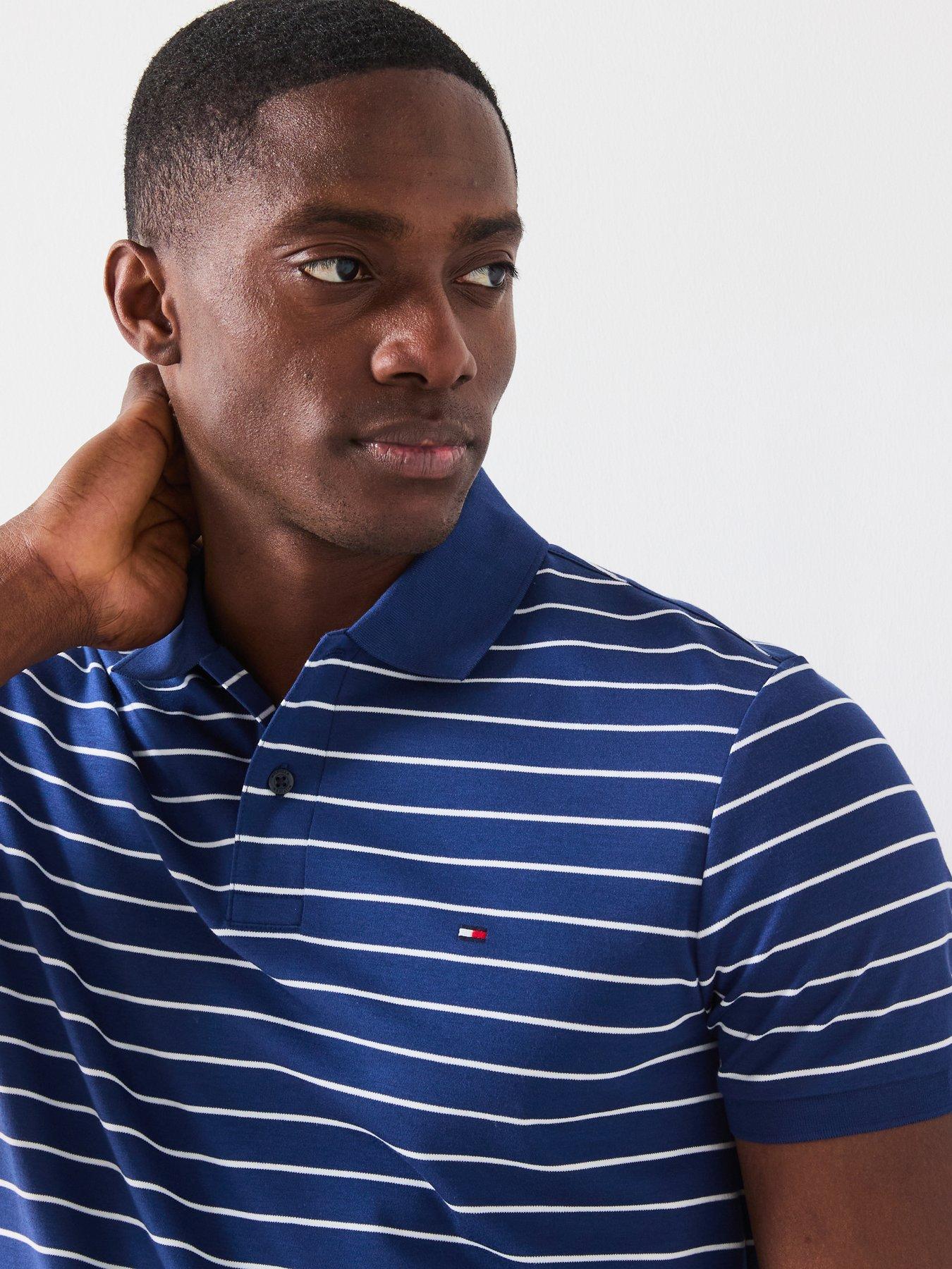 Image 4 of 6 of Tommy Hilfiger Liquid Cotton Regular Fit Striped Polo Shirt - Navy