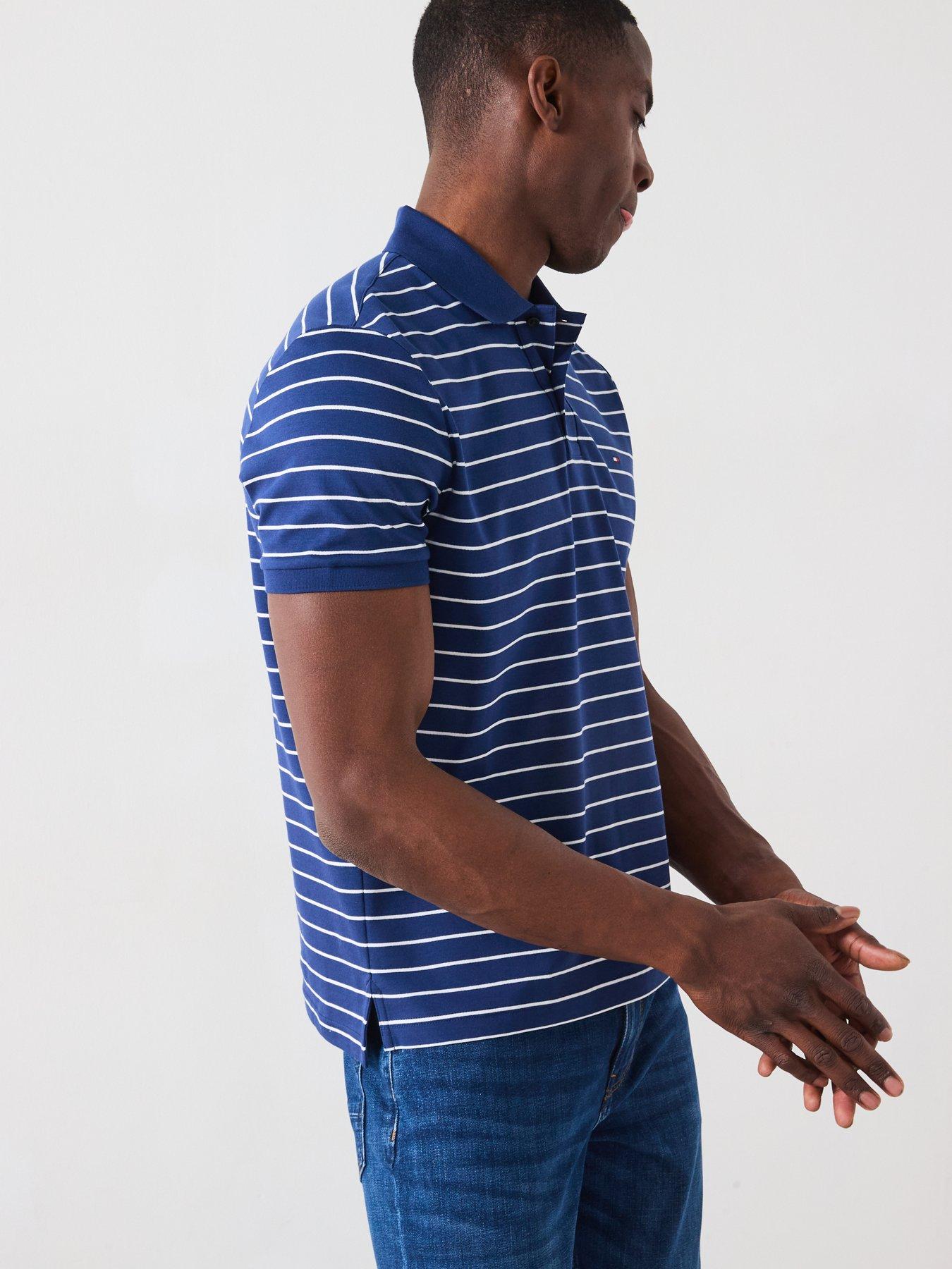 Image 5 of 6 of Tommy Hilfiger Liquid Cotton Regular Fit Striped Polo Shirt - Navy