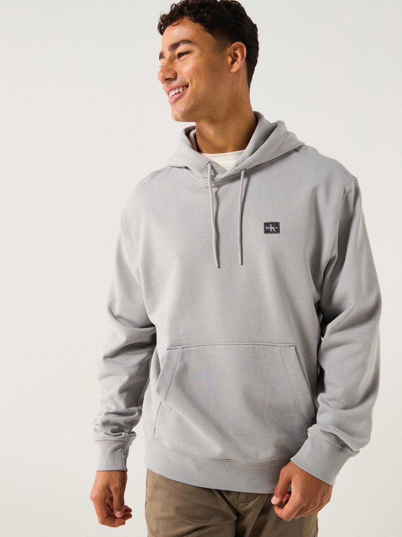 undefined Left Chest Woven Badge Overhead Hoodie - Grey