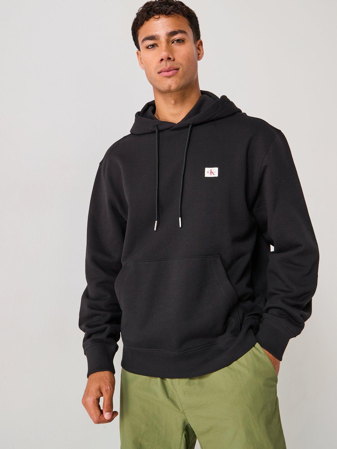  image of calvin-klein-jeans-left-chest-woven-badge-overhead-hoodie-black