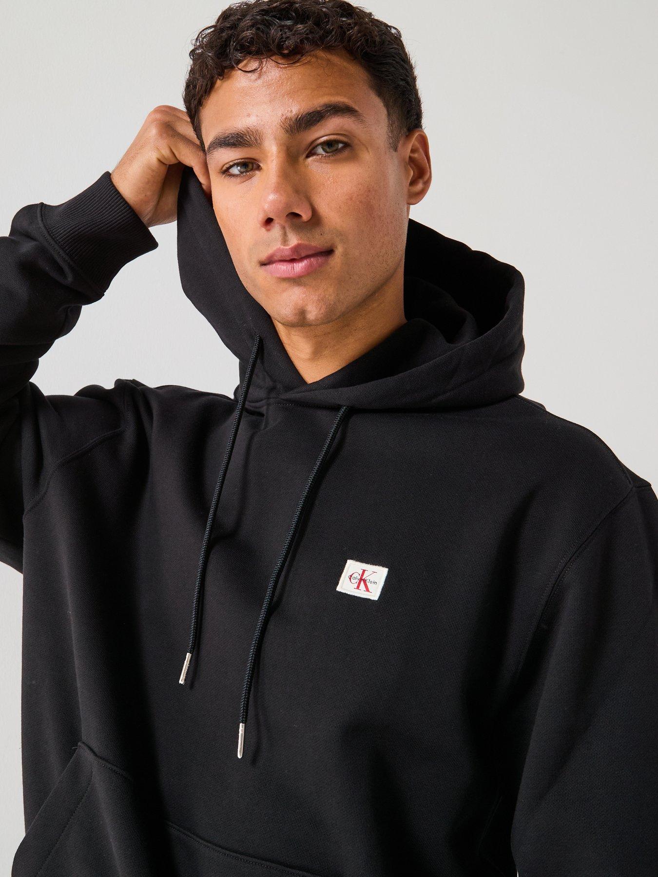  image of calvin-klein-jeans-left-chest-woven-badge-overhead-hoodie-black