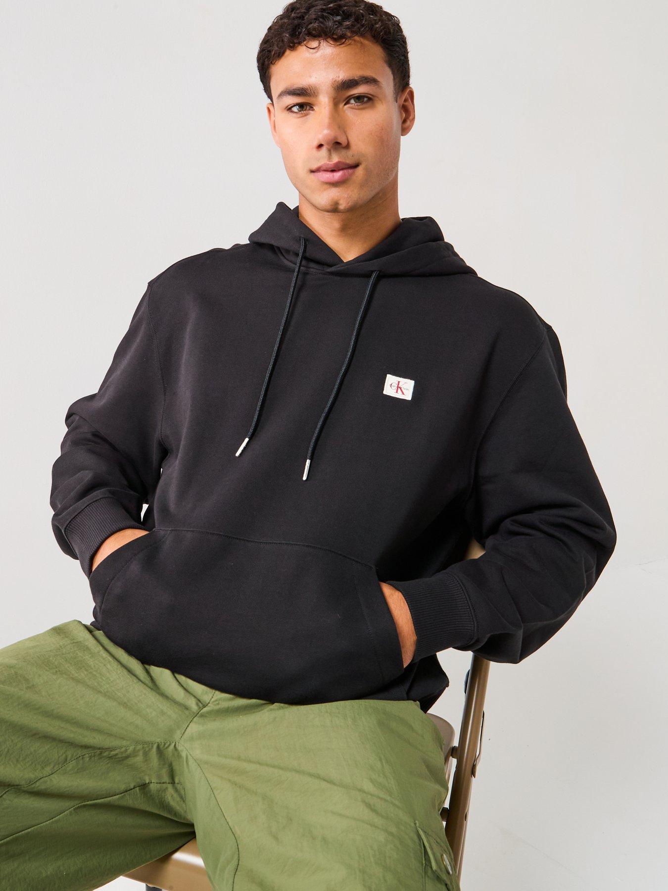  image of calvin-klein-jeans-left-chest-woven-badge-overhead-hoodie-black