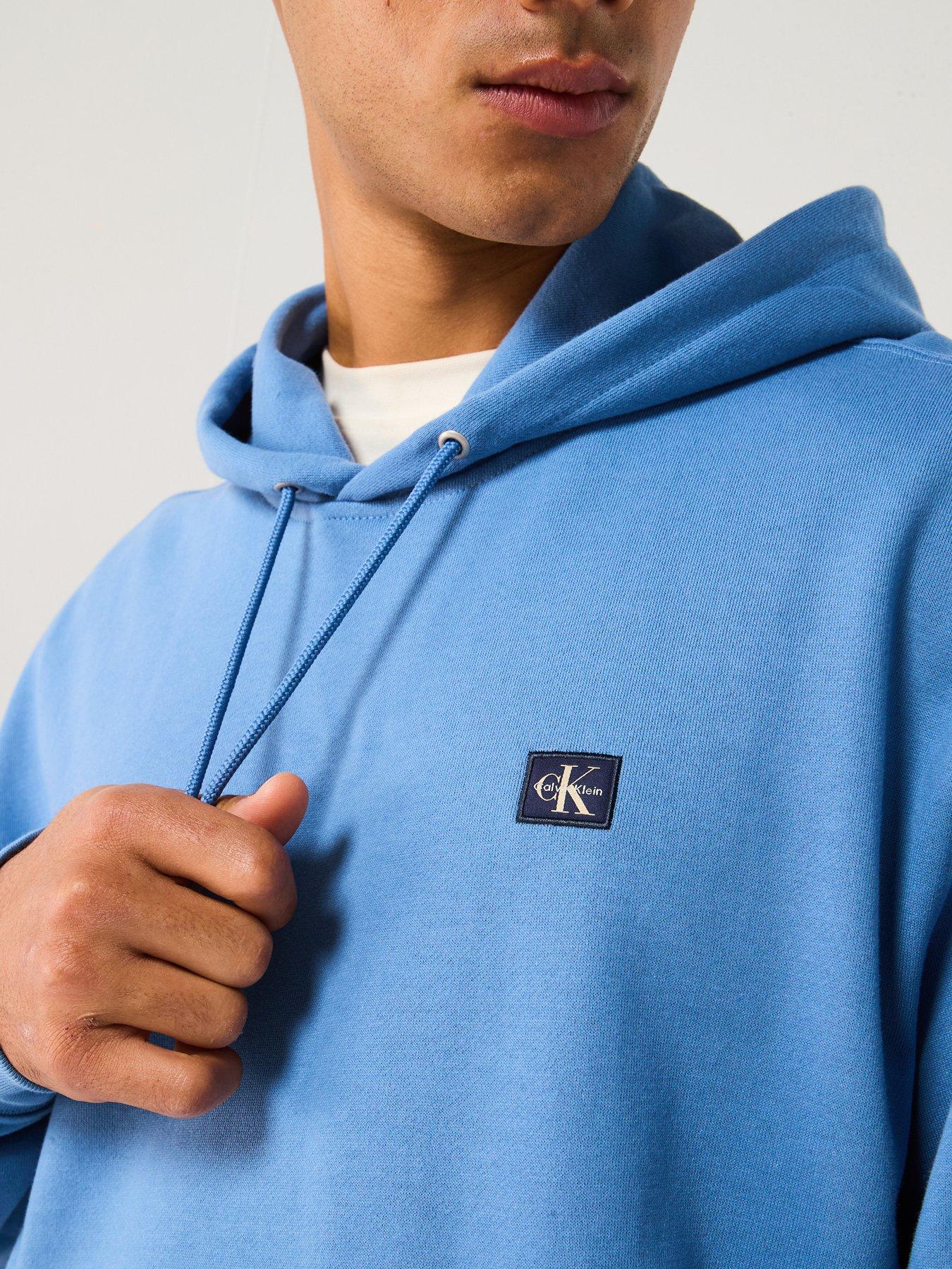 Image 4 of 6 of Calvin Klein Jeans Left Chest Woven Badge Overhead Hoodie - Blue