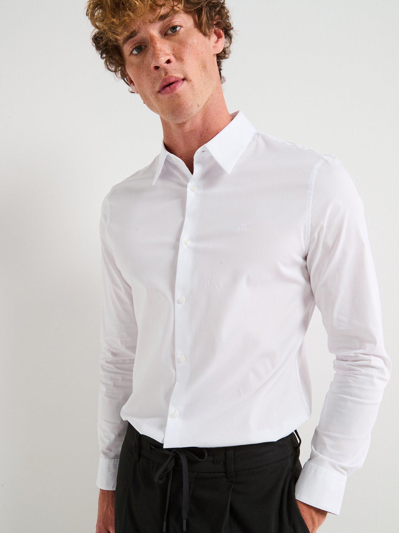 undefined Long Sleeve Solid Stretch Slim Poplin Shirt - White