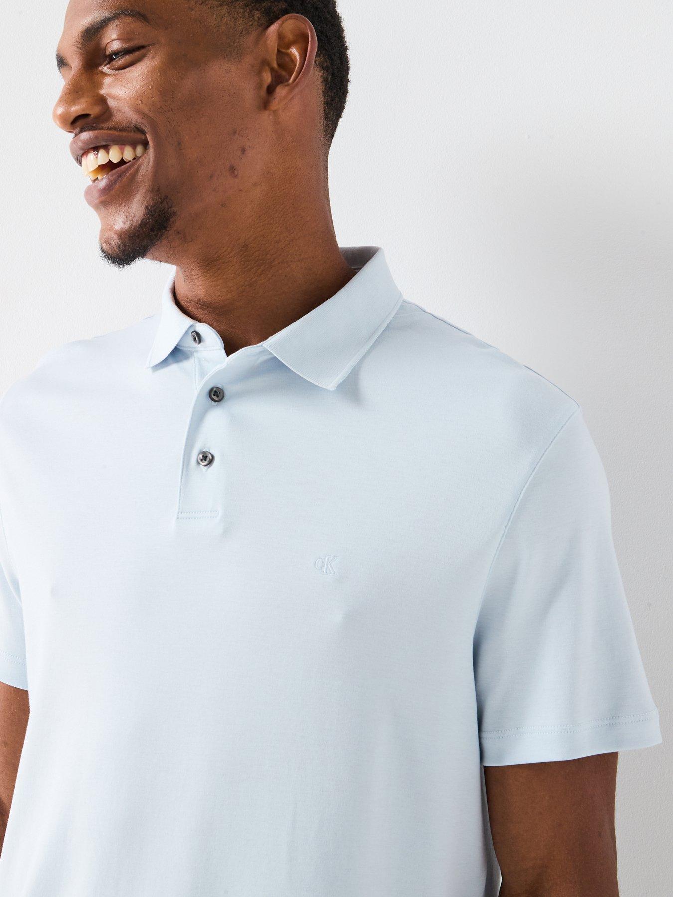Image 4 of 4 of Calvin Klein Supima Cotton Small Chest Logo Polo Shirt - Light Blue