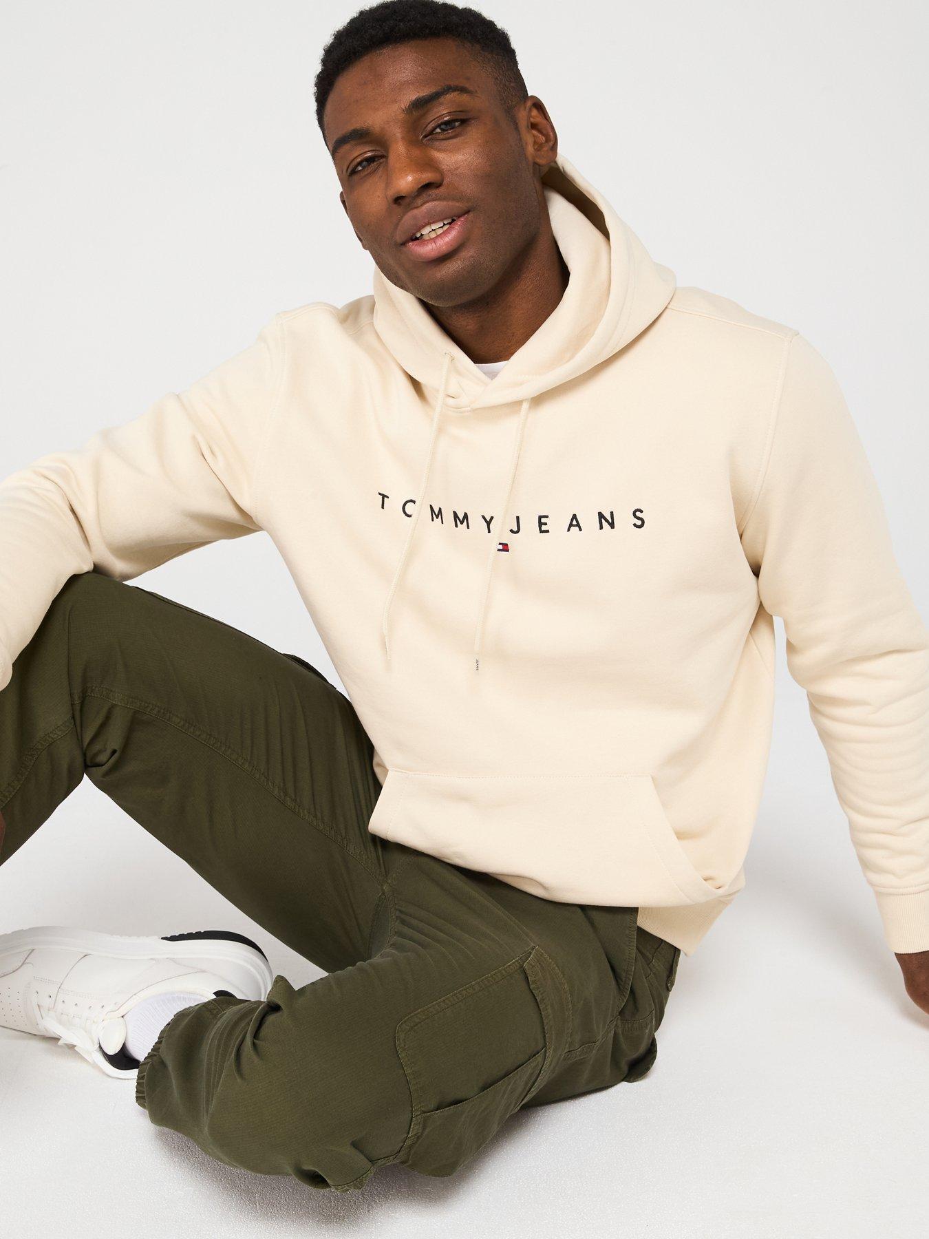 Image 4 of 4 of Tommy Jeans Regular Fit Linear Logo Overhead Hoodie - Beige