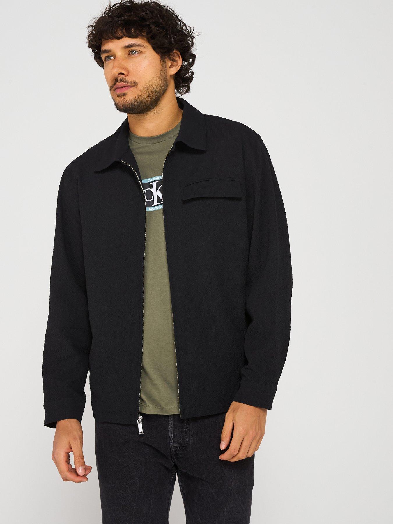 Image 1 of 6 of Calvin Klein Long Sleeve Seersucker Overshirt - Black