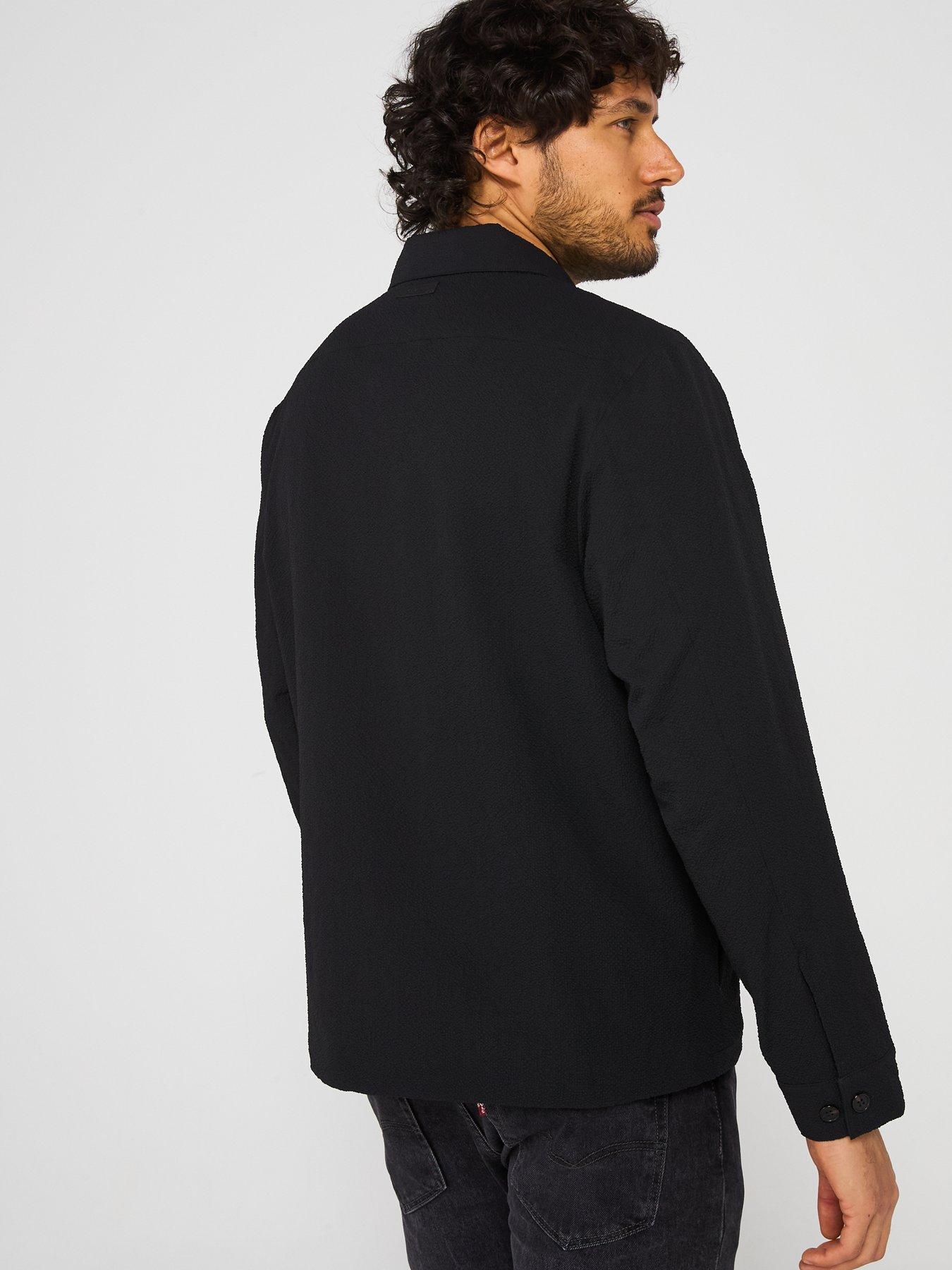 Image 2 of 6 of Calvin Klein Long Sleeve Seersucker Overshirt - Black