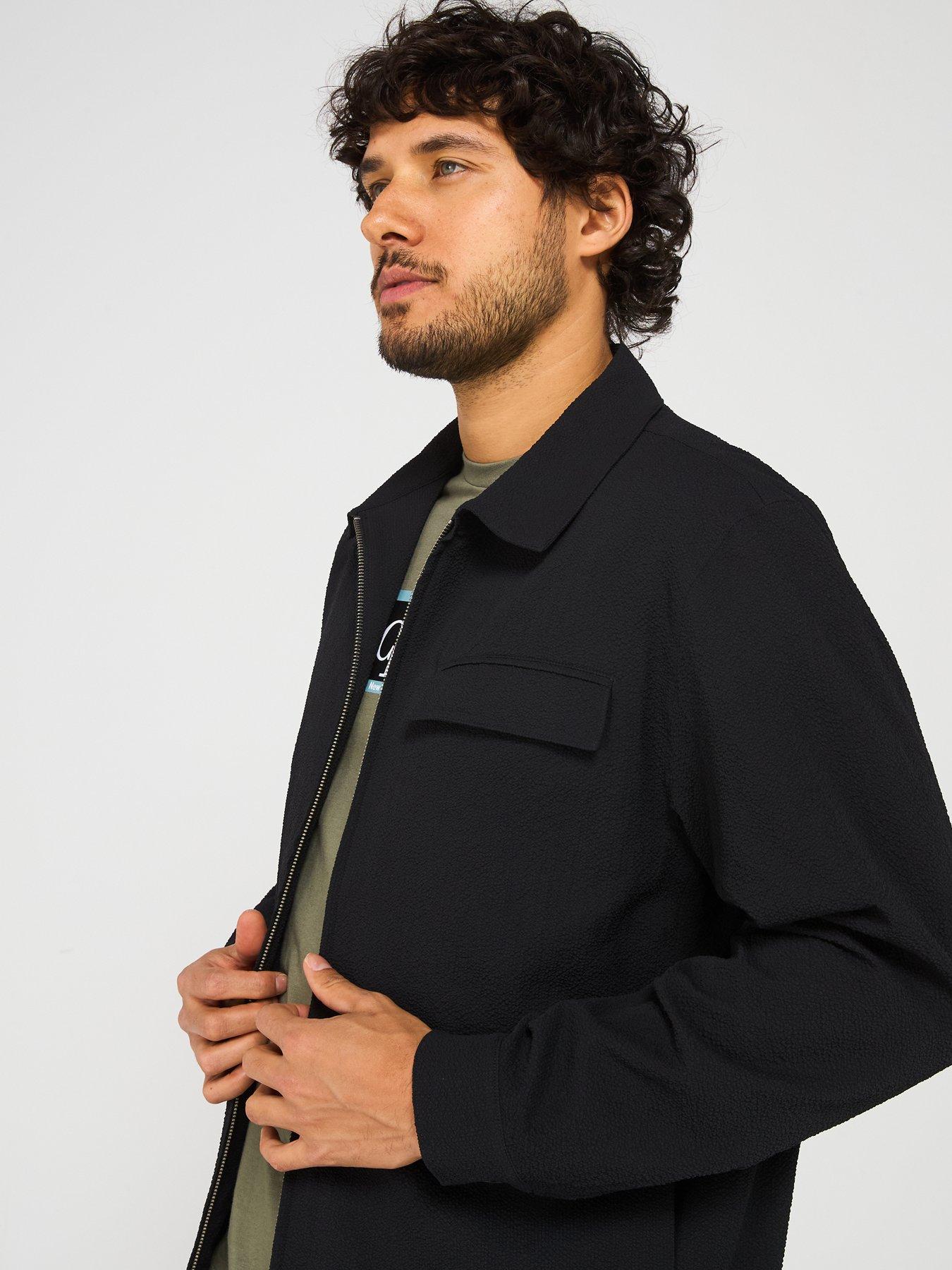 Image 4 of 6 of Calvin Klein Long Sleeve Seersucker Overshirt - Black