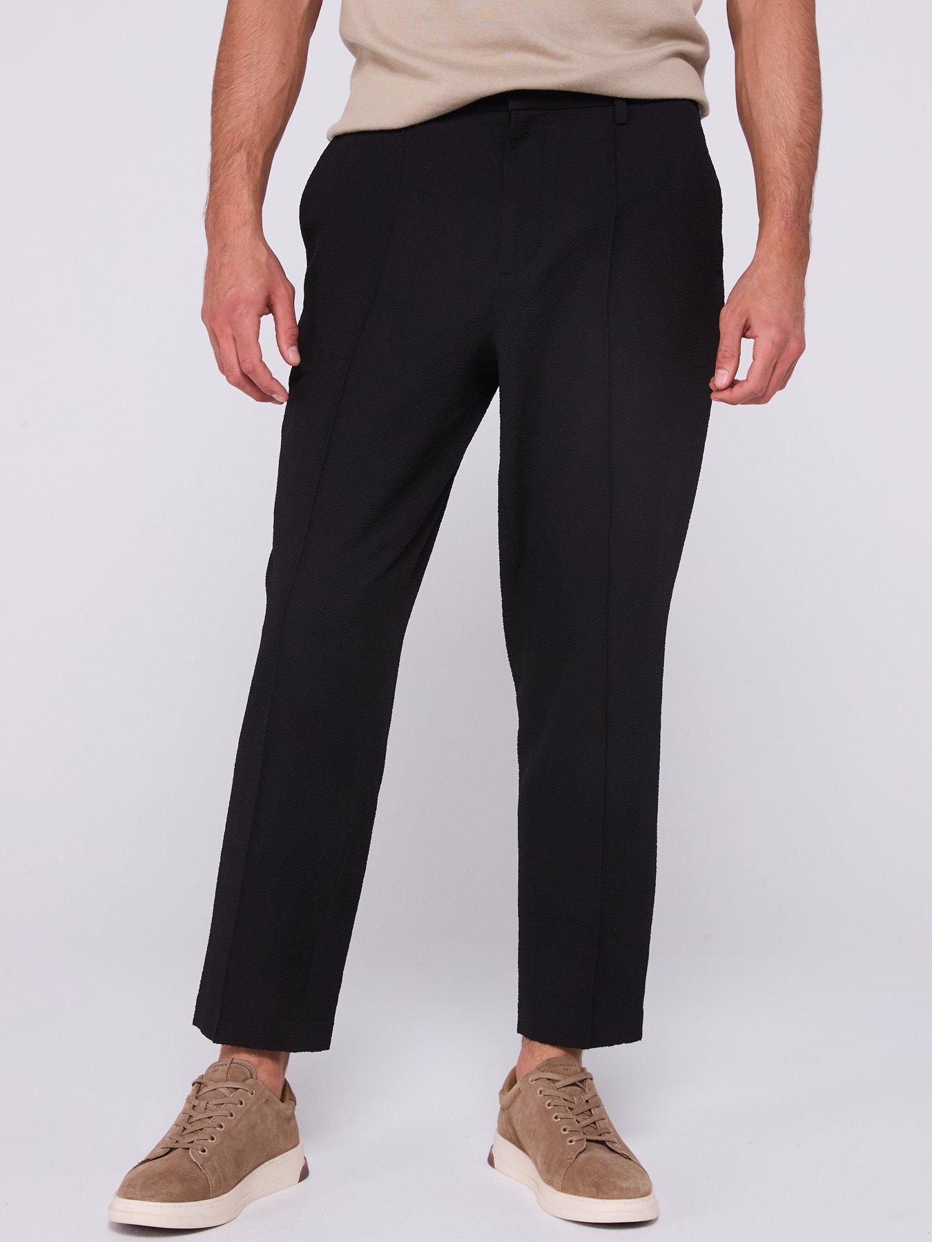 undefined Seersucker Pull On Trousers - Black