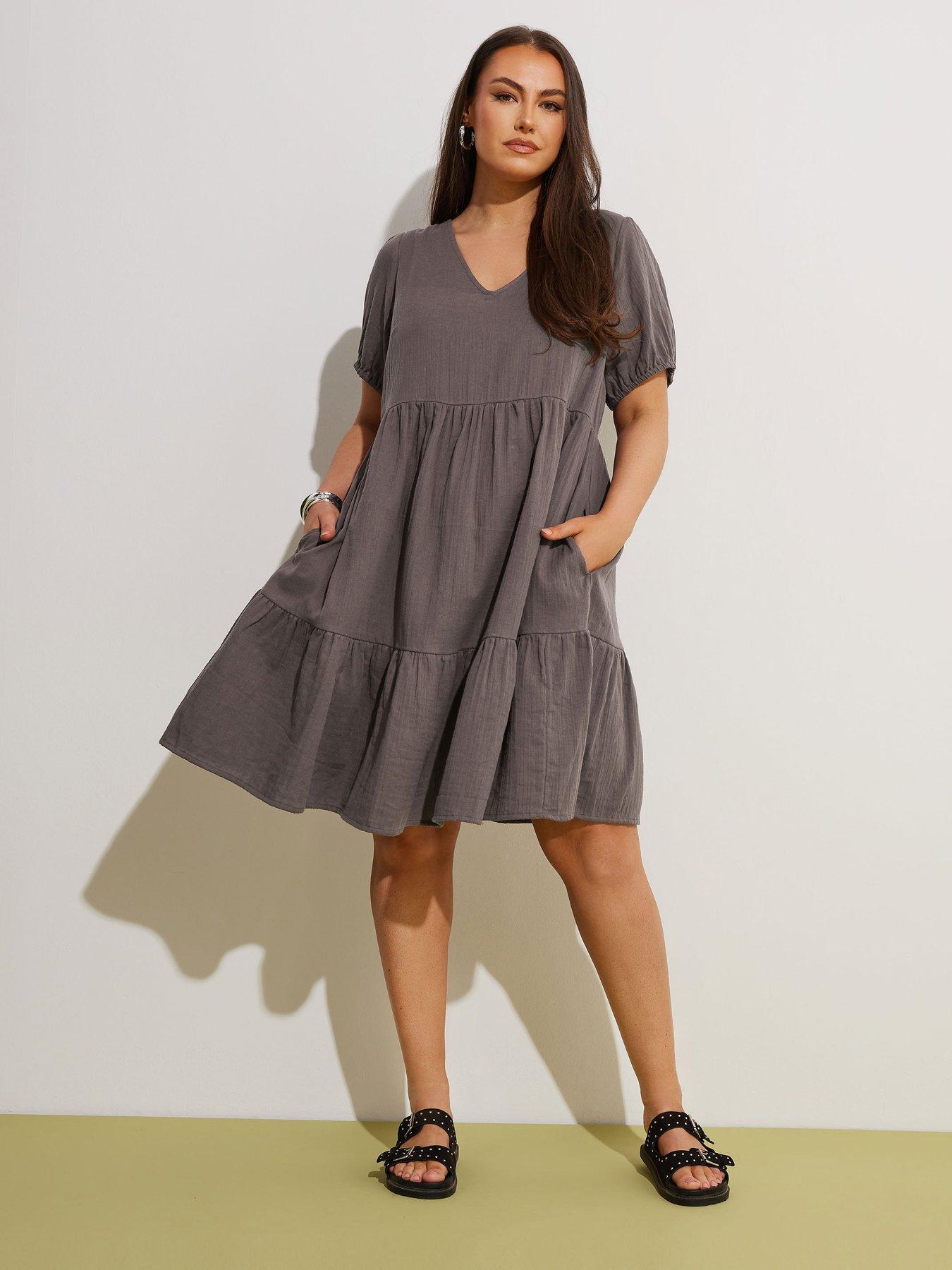 undefined Curve Cheese Cloth Smock Mini Dress - Brown