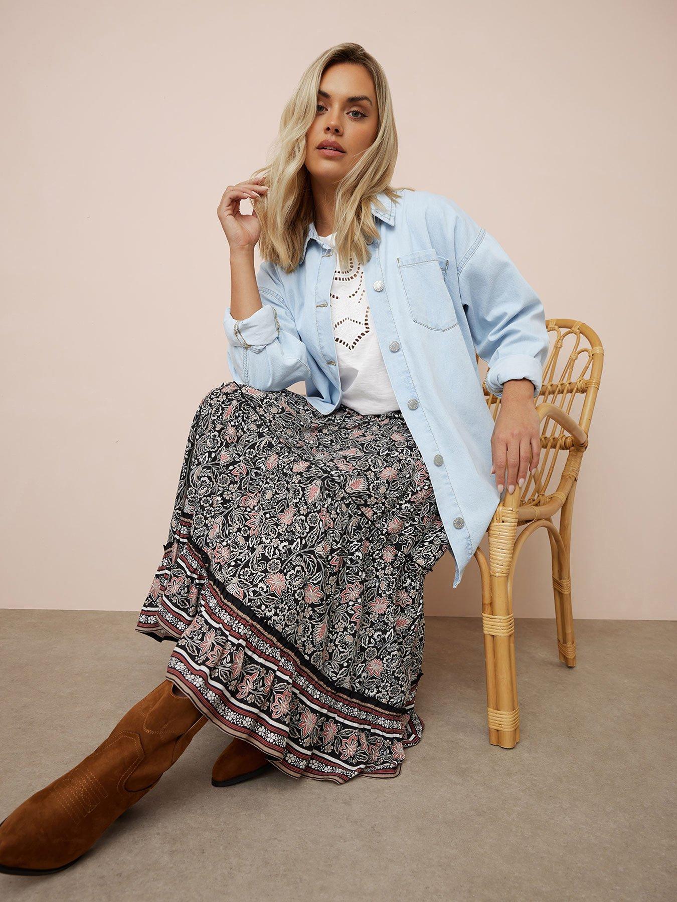 undefined Curve Tiered Gypsy Skirt - Black/White