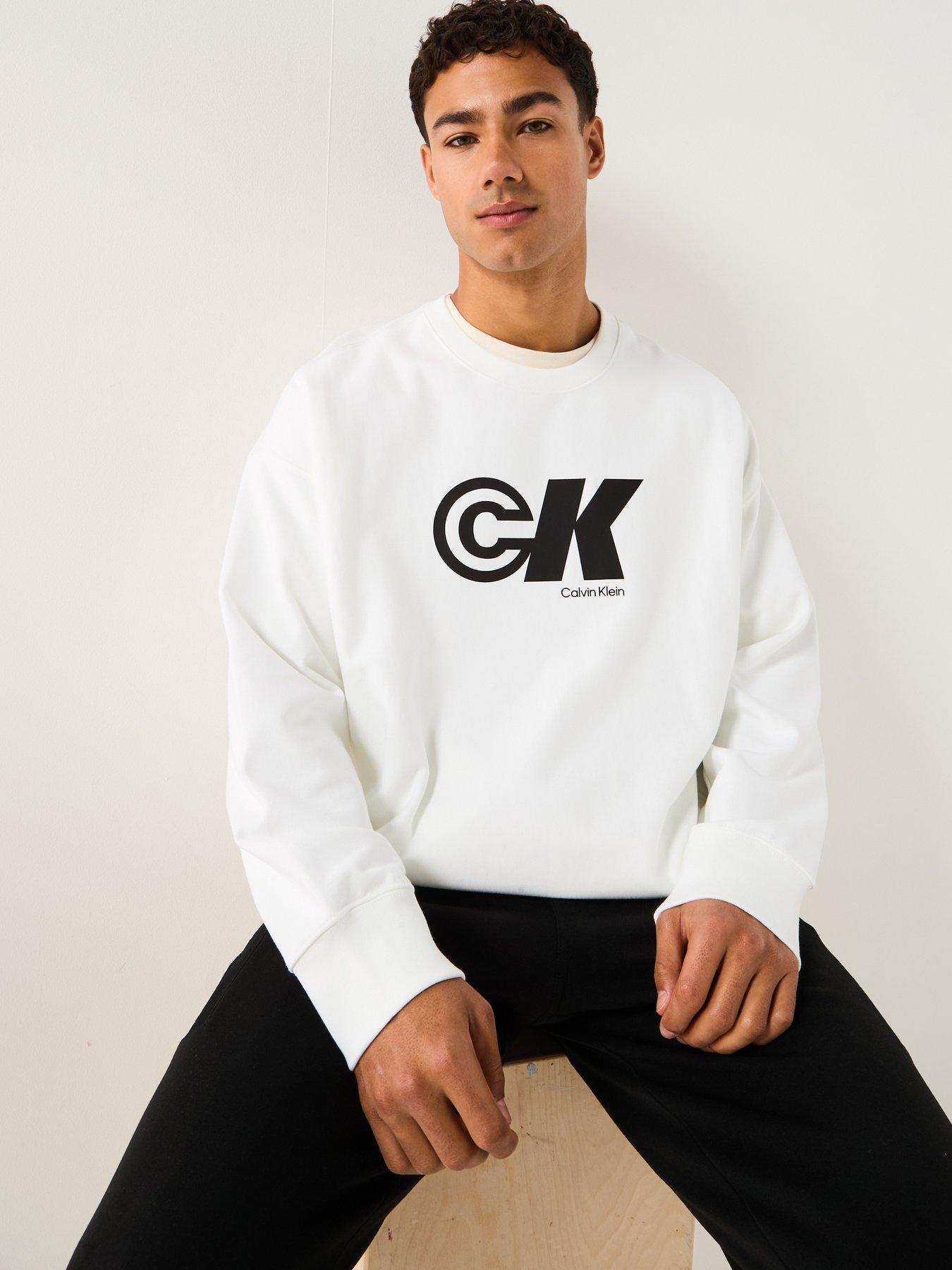 Image 5 of 5 of Calvin Klein Jeans Premium Logo Graphic Crew Sweater - White