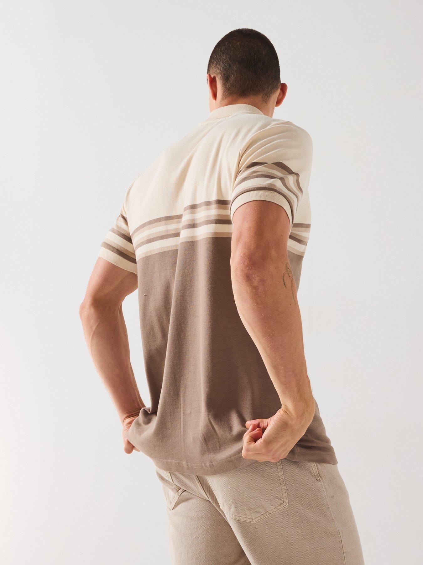 Image 2 of 6 of Very Man Pure Cotton Colour Block Zip Neck Polo - Beige