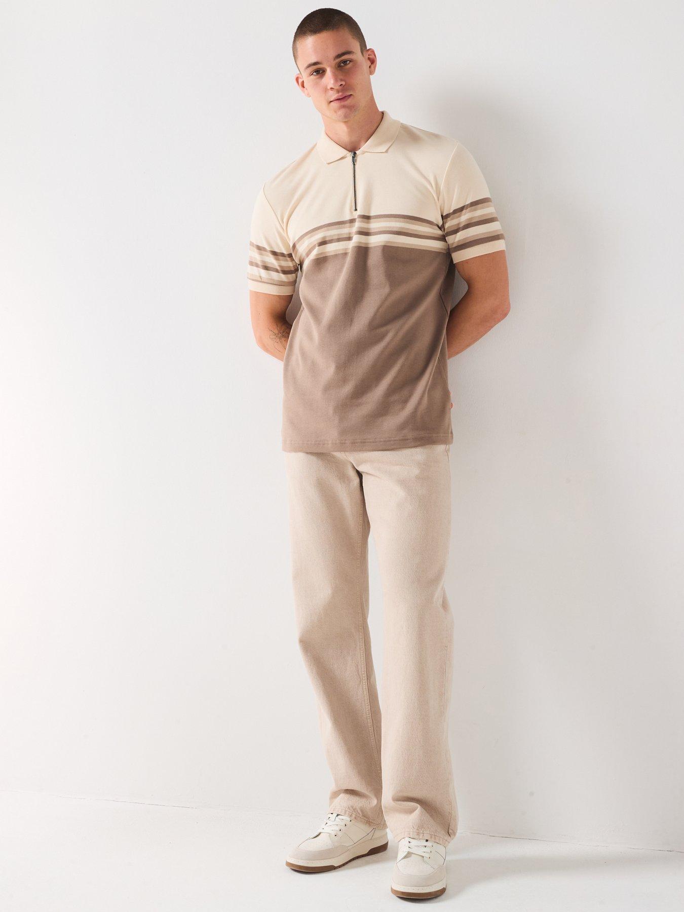 Image 3 of 6 of Very Man Pure Cotton Colour Block Zip Neck Polo - Beige
