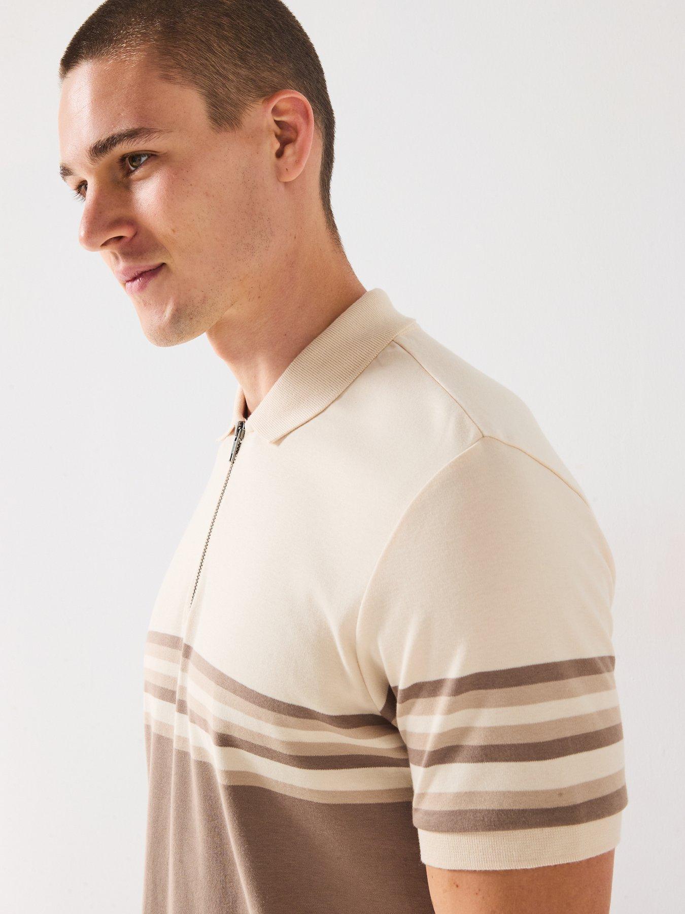 Image 5 of 6 of Very Man Pure Cotton Colour Block Zip Neck Polo - Beige