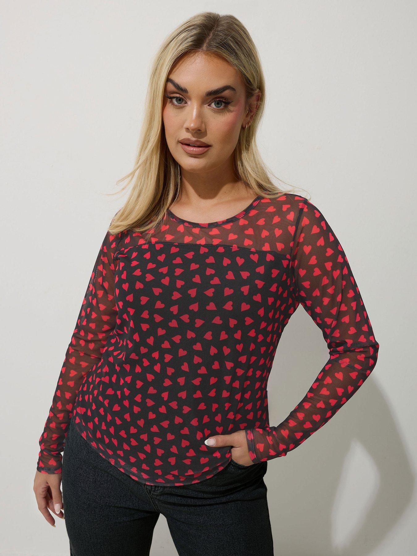 undefined Curve Mesh Heart Top - Black/Red
