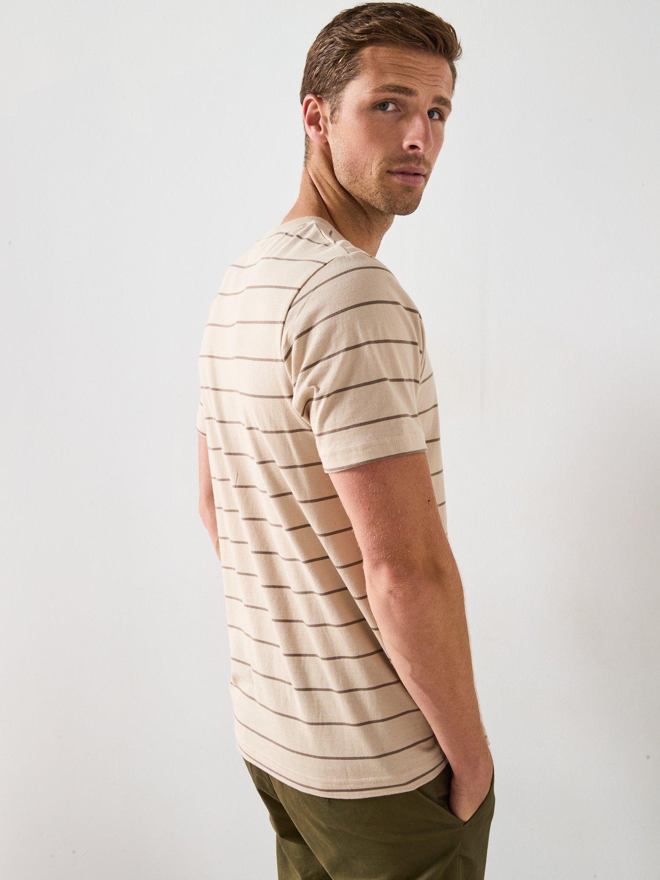 Image 2 of 6 of Very Man Striped Crew Neck Tee - Beige