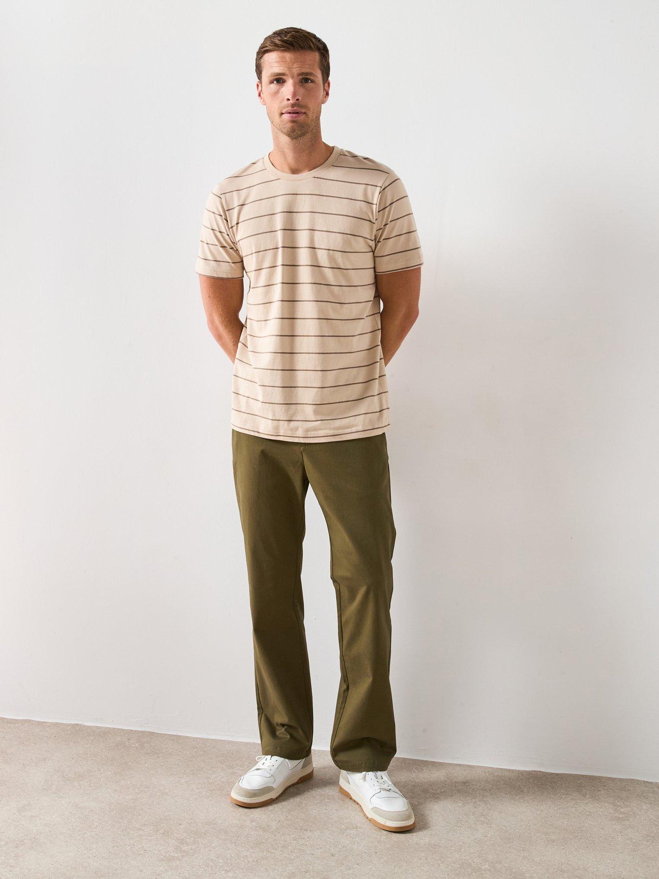 Image 3 of 6 of Very Man Striped Crew Neck Tee - Beige