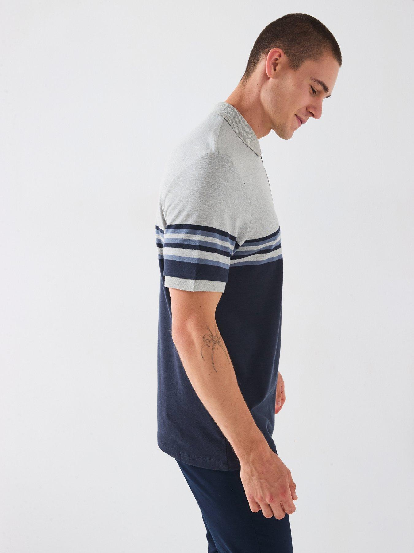 Image 4 of 6 of Very Man Pure Cotton Colour Block Zip Neck Polo - Blue