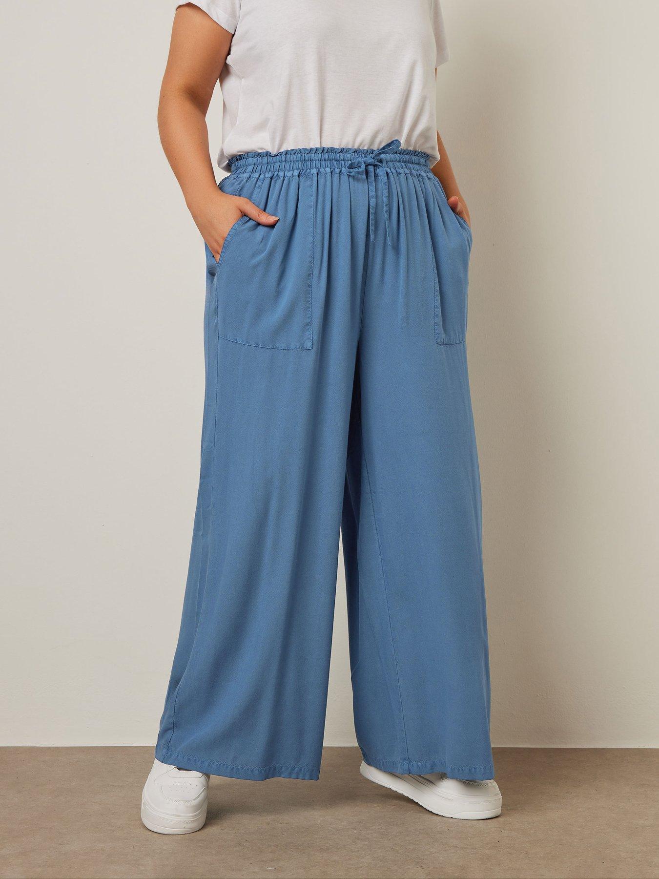  image of yours-curve-chambray-pull-on-wide-leg-trouser