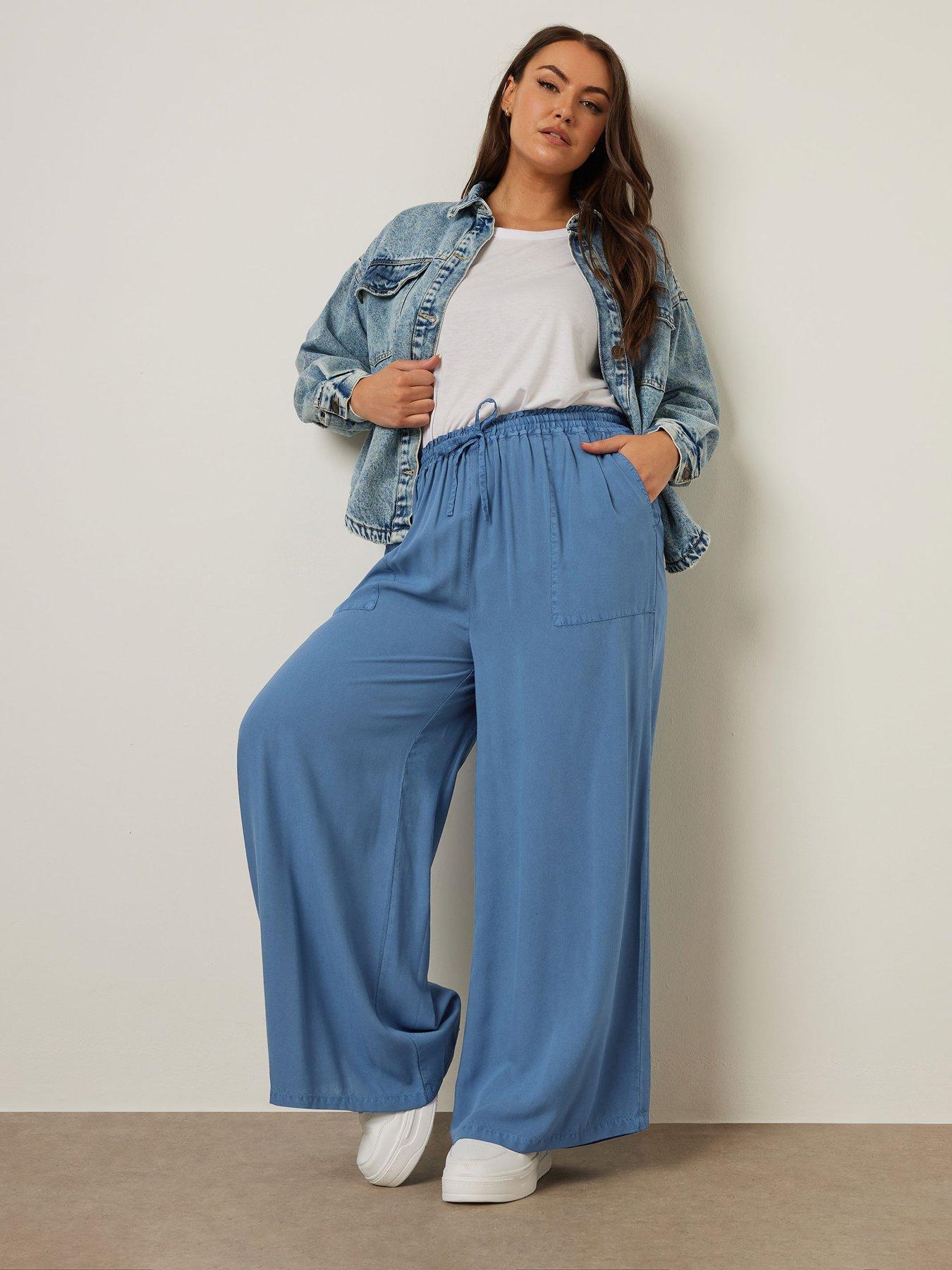  image of yours-curve-chambray-pull-on-wide-leg-trouser