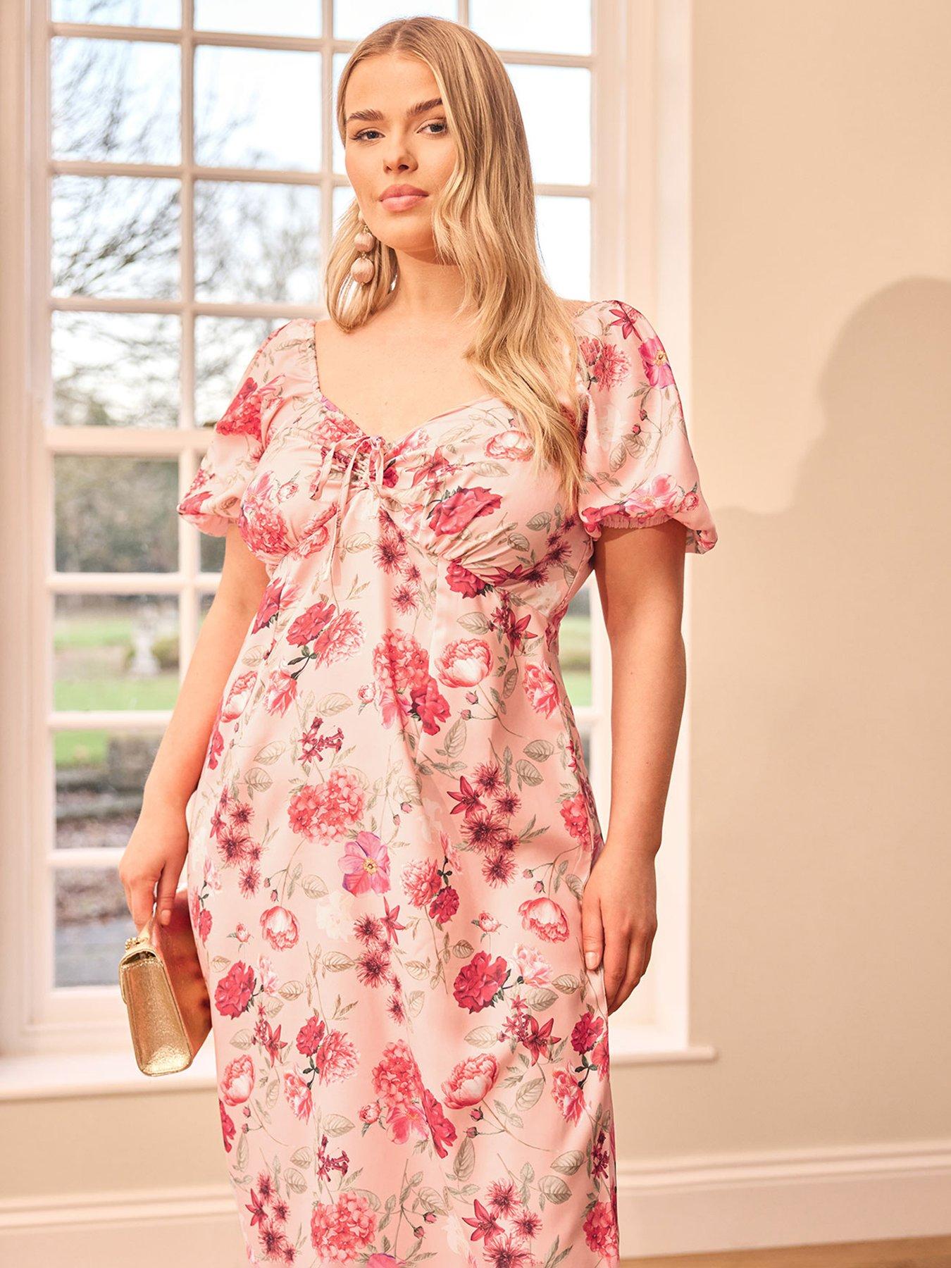 undefined Curve Floral Puff Sleeve Dress