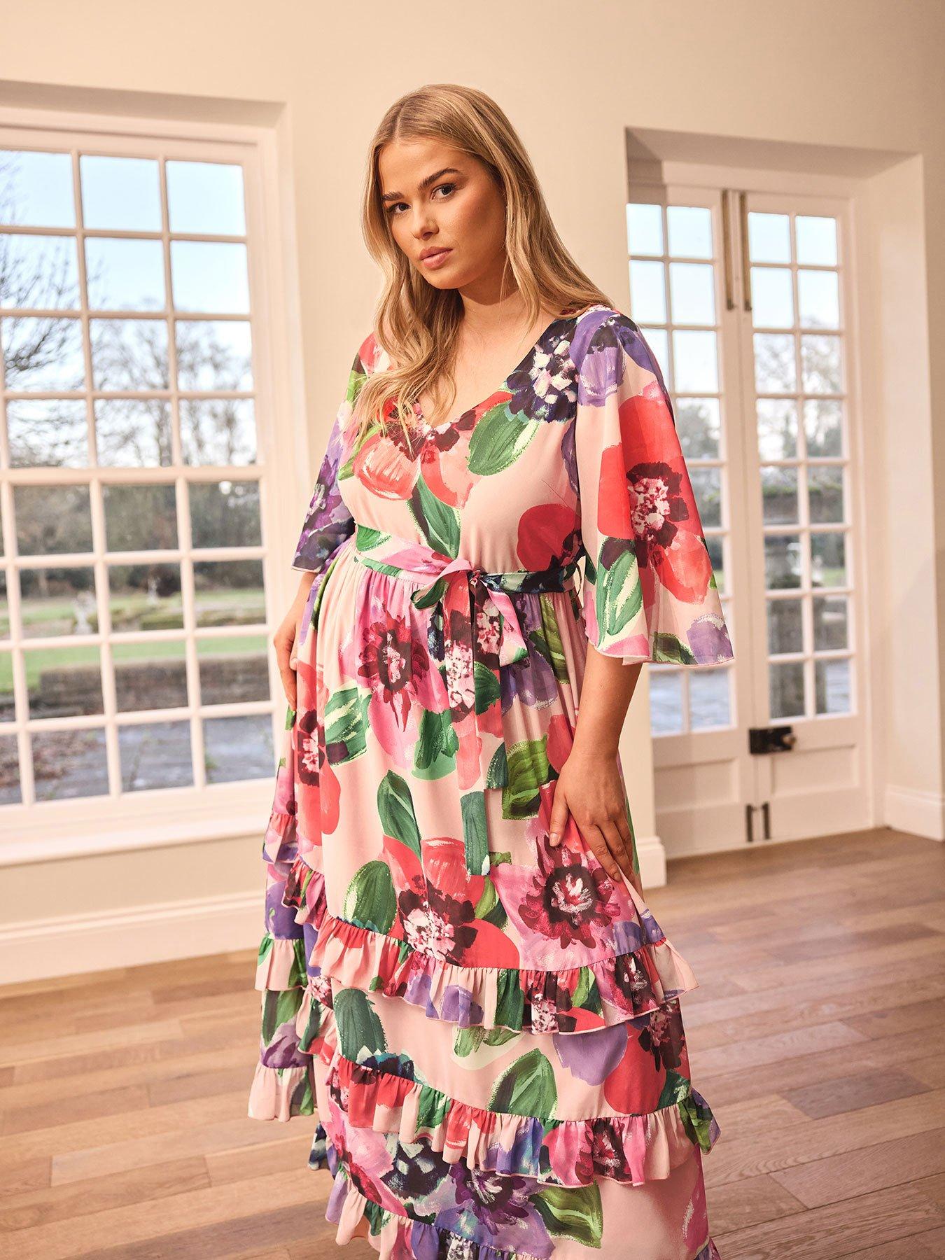 undefined Curve Floral Tiered V Neck Maxi Dress