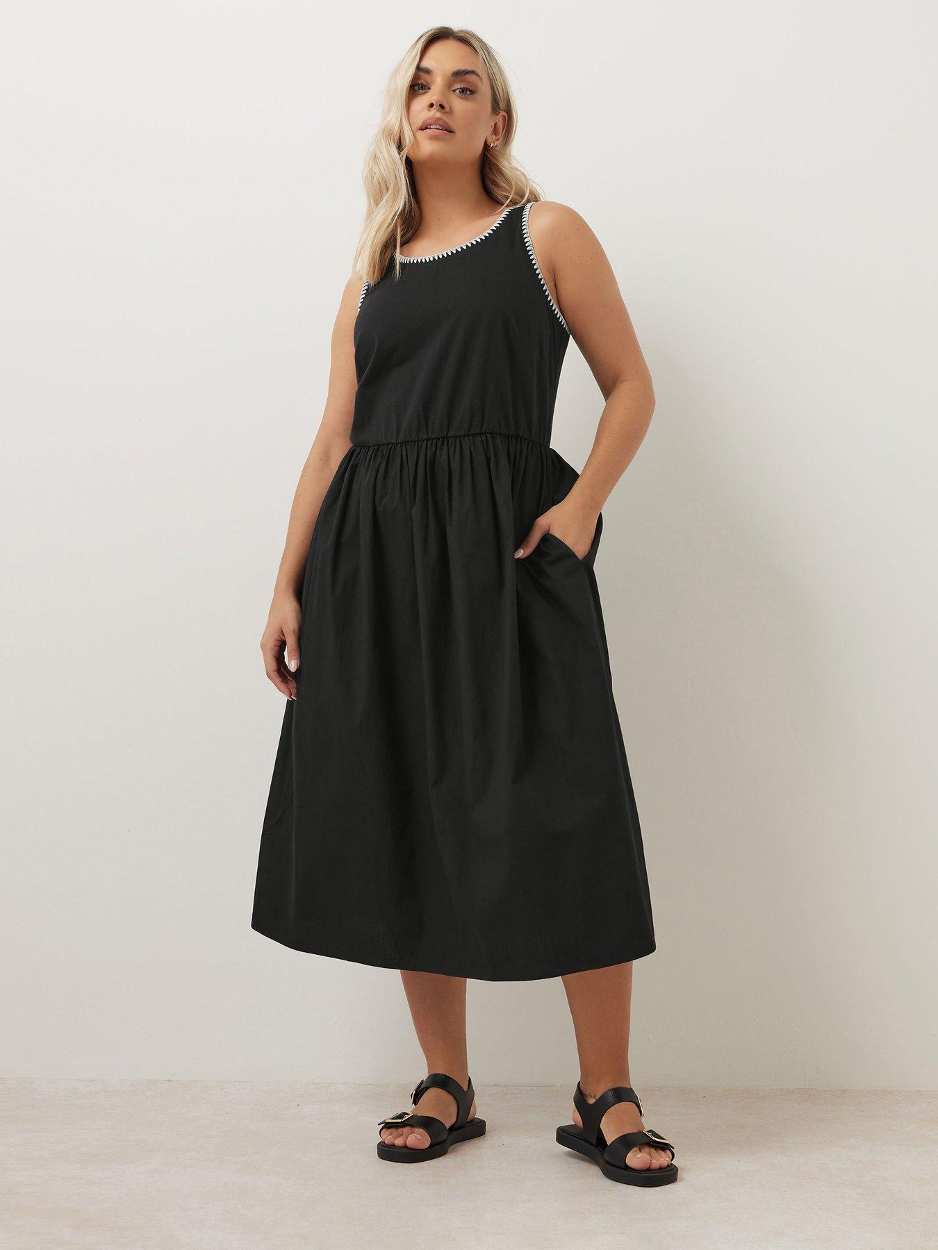 Image 1 of 4 of Yours Curve Poplin Blanket Stitch Dress - Black