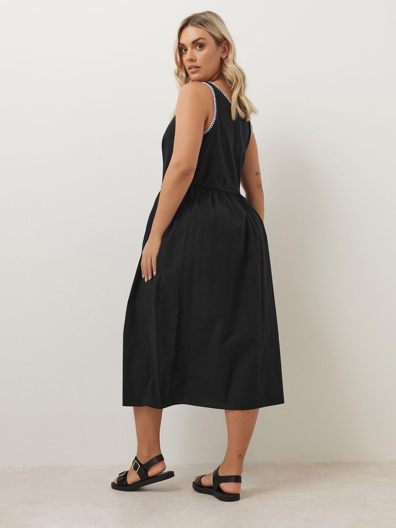 Image 2 of 4 of Yours Curve Poplin Blanket Stitch Dress - Black