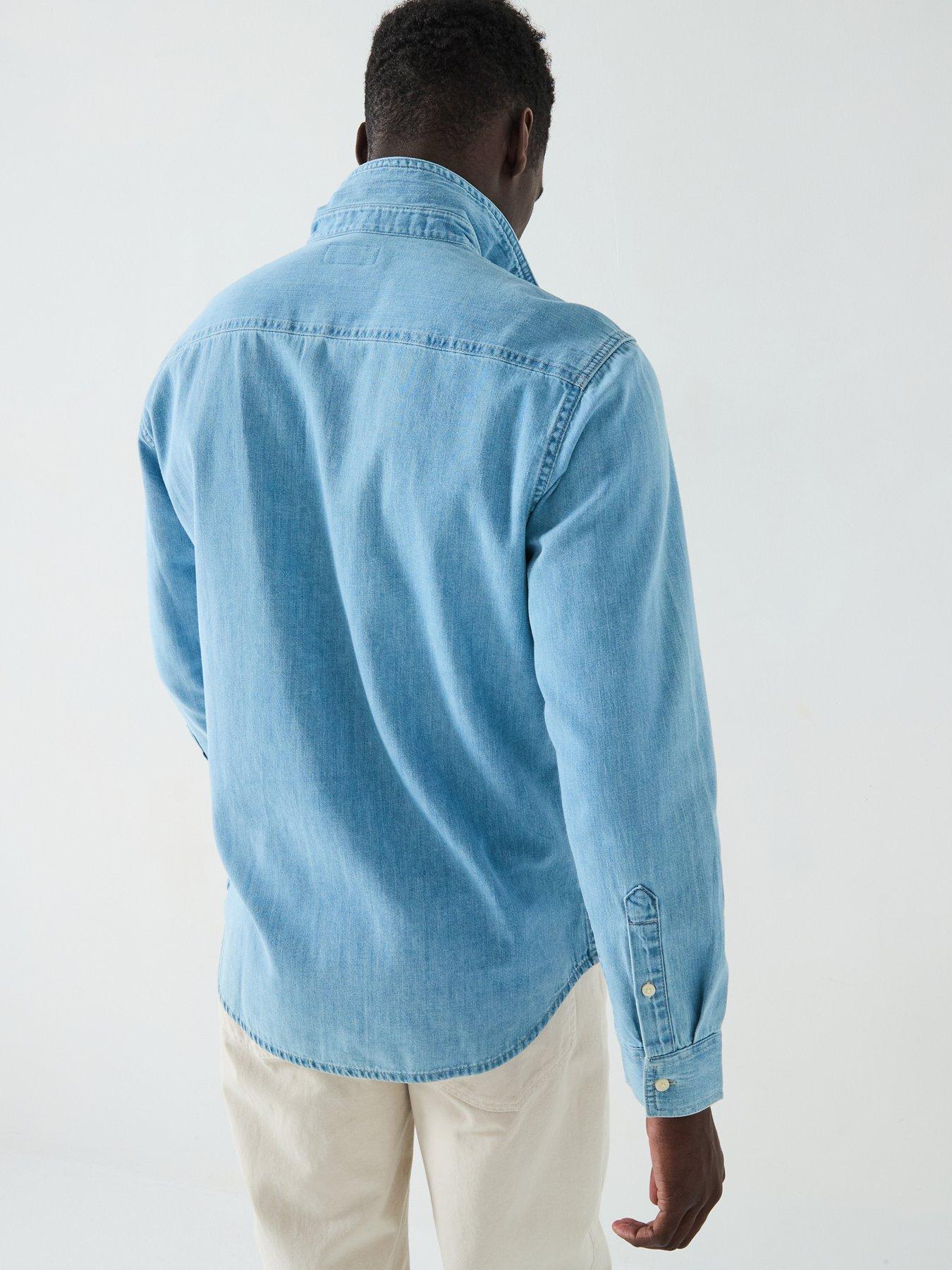 Image 2 of 6 of Calvin Klein Jeans Casual Classic Pocket Logo Denim Shirt - Light Wash