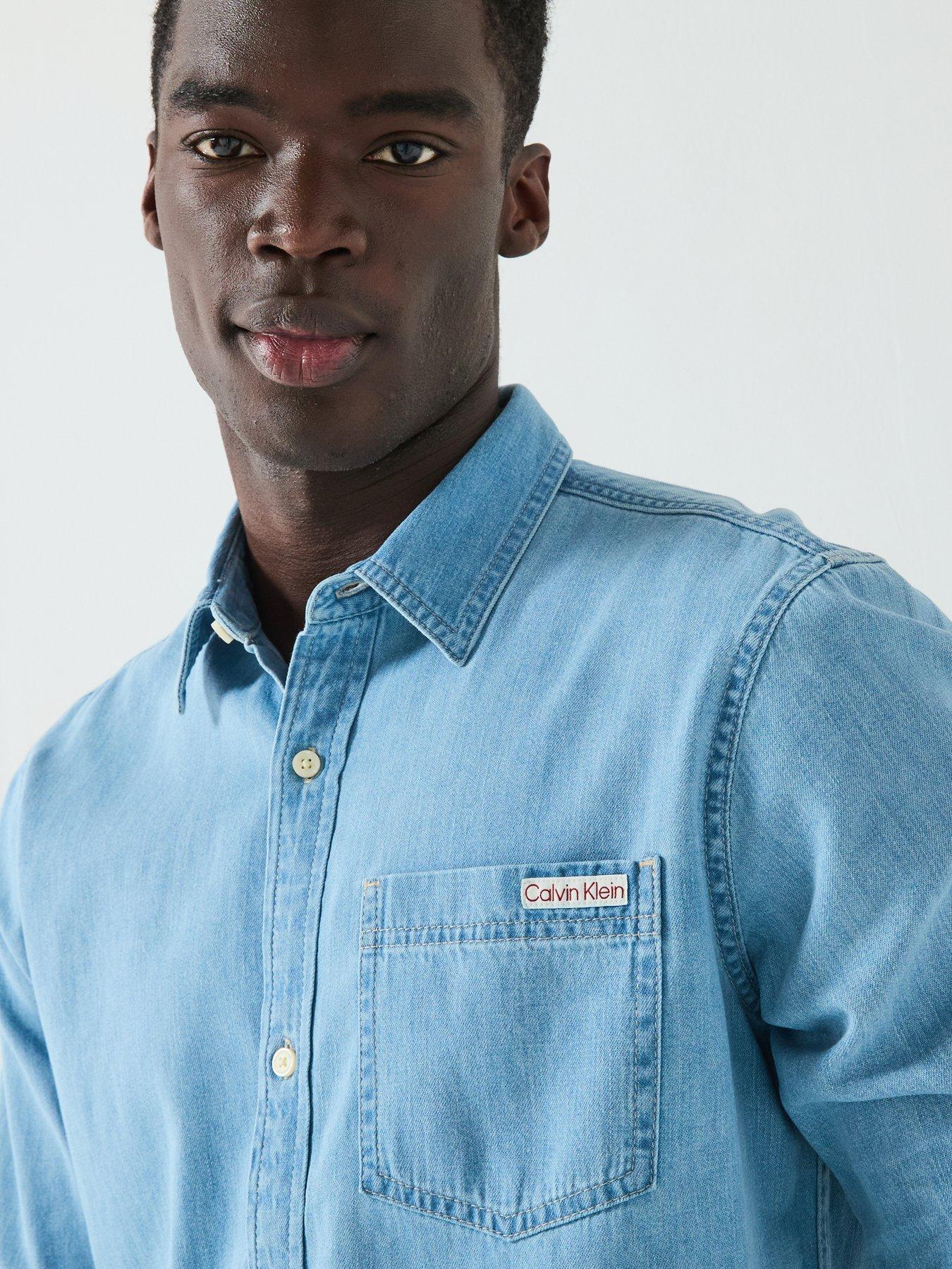 Image 5 of 6 of Calvin Klein Jeans Casual Classic Pocket Logo Denim Shirt - Light Wash