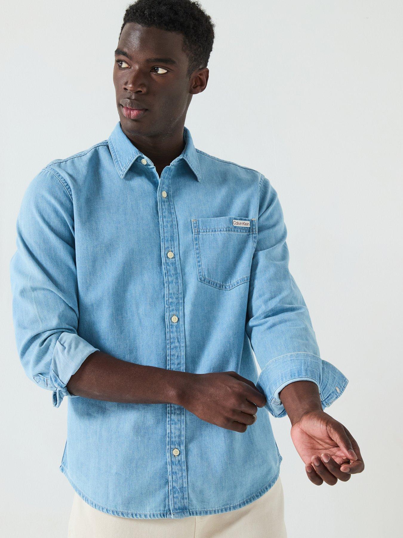 Image 6 of 6 of Calvin Klein Jeans Casual Classic Pocket Logo Denim Shirt - Light Wash