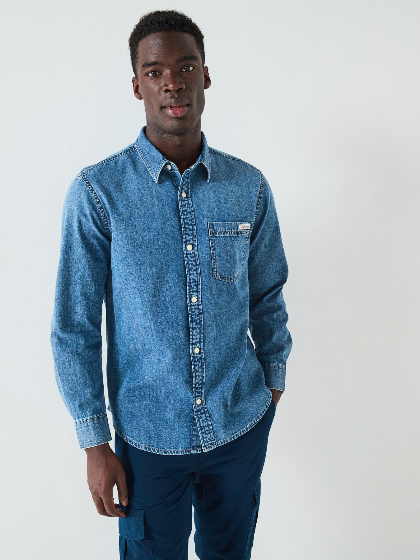 Image 1 of 6 of Calvin Klein Jeans Casual Classic Pocket Logo Denim Shirt - Mid Wash