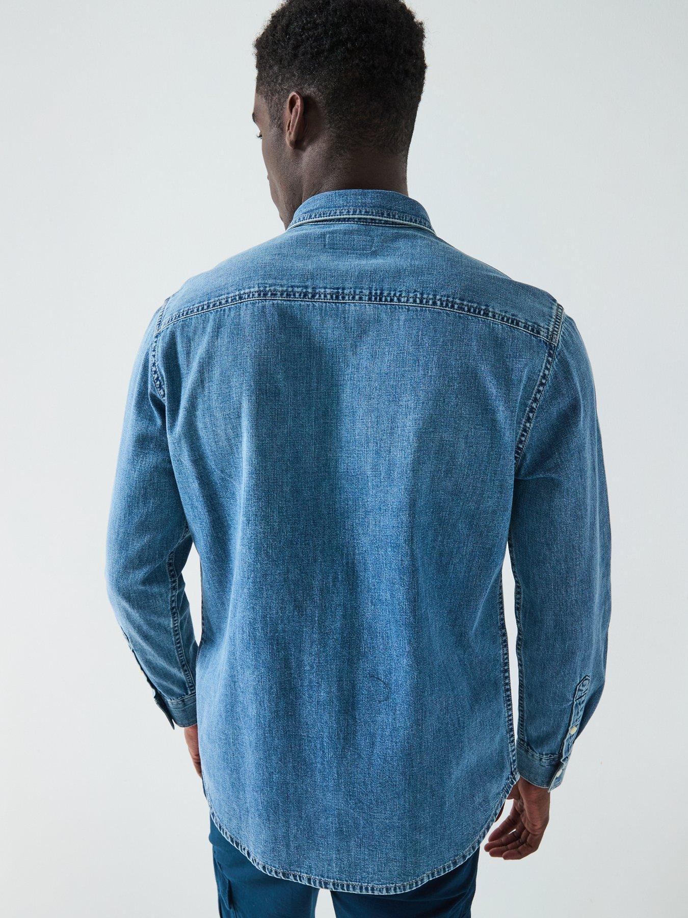Image 2 of 6 of Calvin Klein Jeans Casual Classic Pocket Logo Denim Shirt - Mid Wash