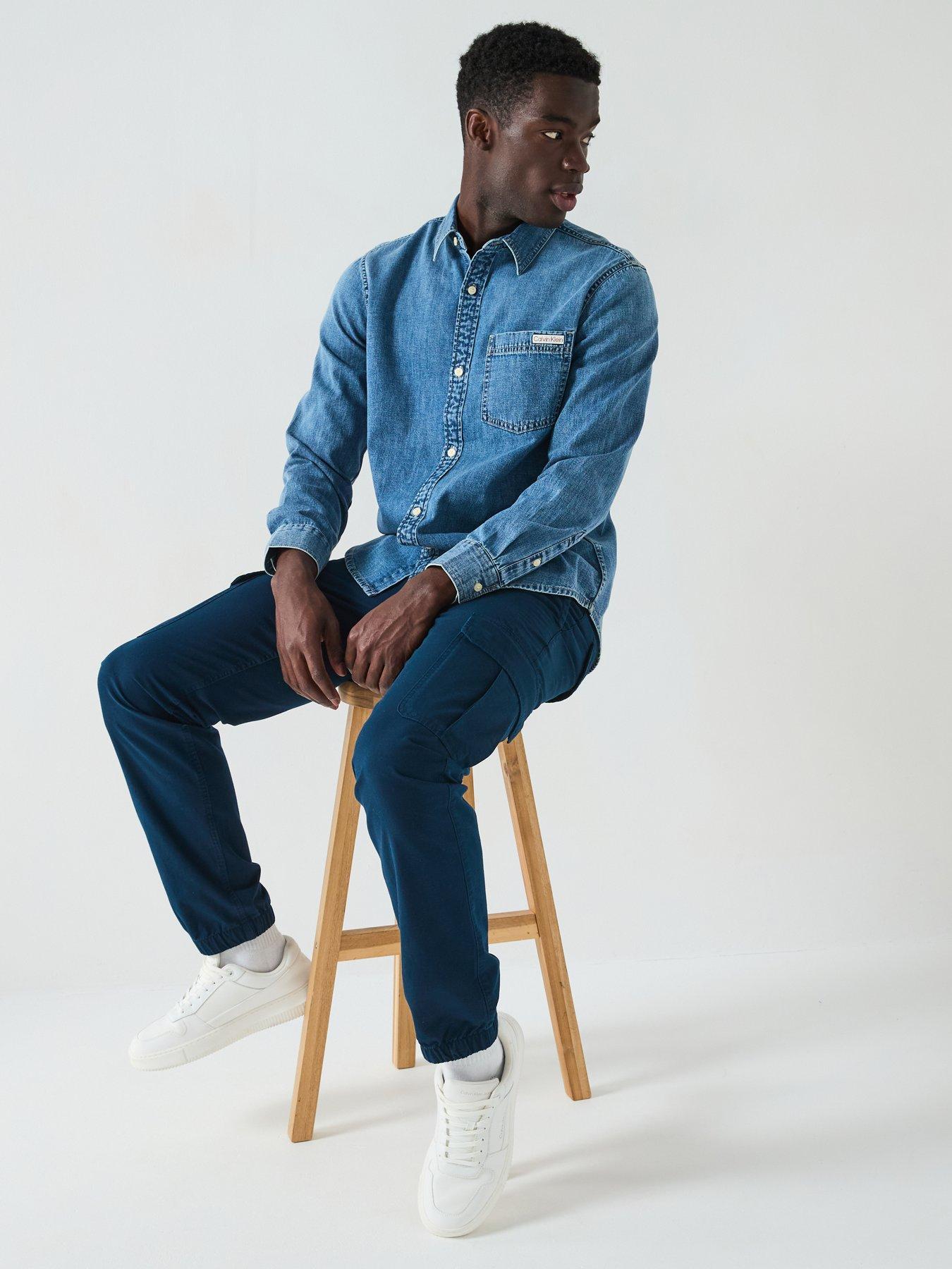 Image 3 of 6 of Calvin Klein Jeans Casual Classic Pocket Logo Denim Shirt - Mid Wash
