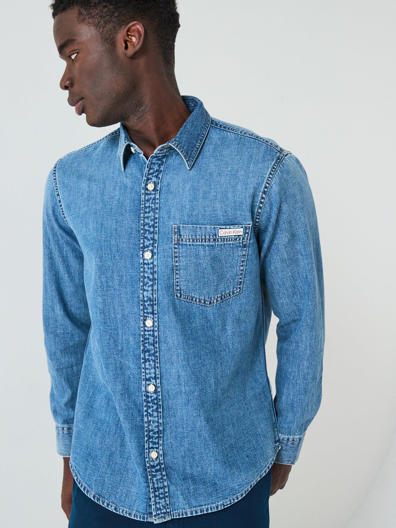 Image 5 of 6 of Calvin Klein Jeans Casual Classic Pocket Logo Denim Shirt - Mid Wash