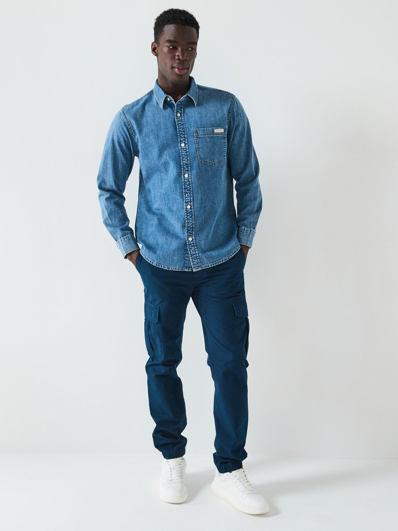Image 6 of 6 of Calvin Klein Jeans Casual Classic Pocket Logo Denim Shirt - Mid Wash