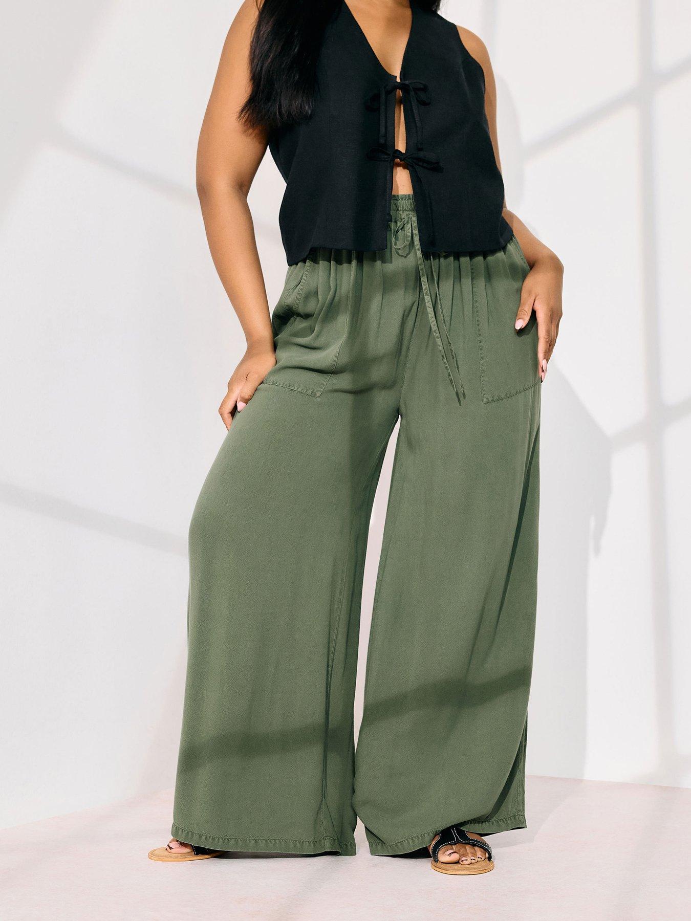  image of yours-curve-chambray-pull-on-wide-leg-trouser