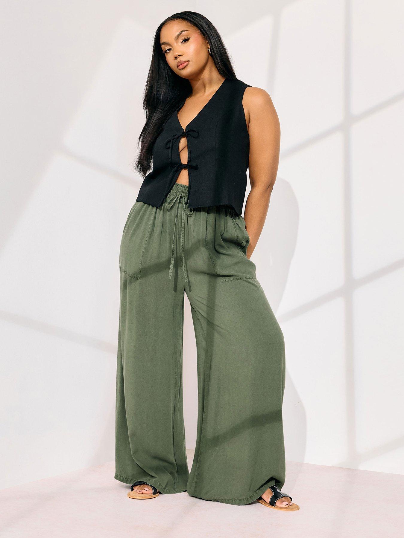  image of yours-curve-chambray-pull-on-wide-leg-trouser