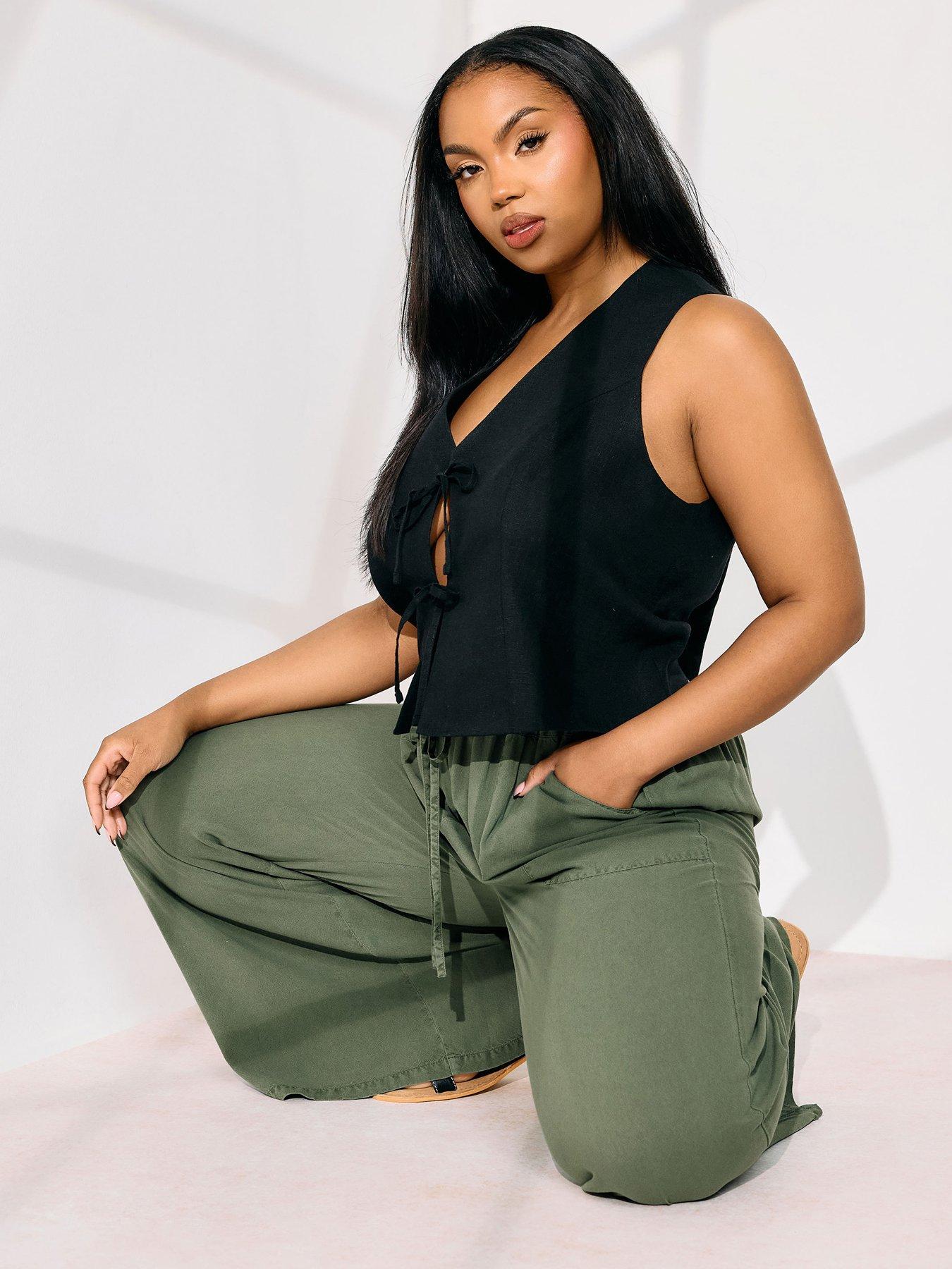  image of yours-curve-chambray-pull-on-wide-leg-trouser