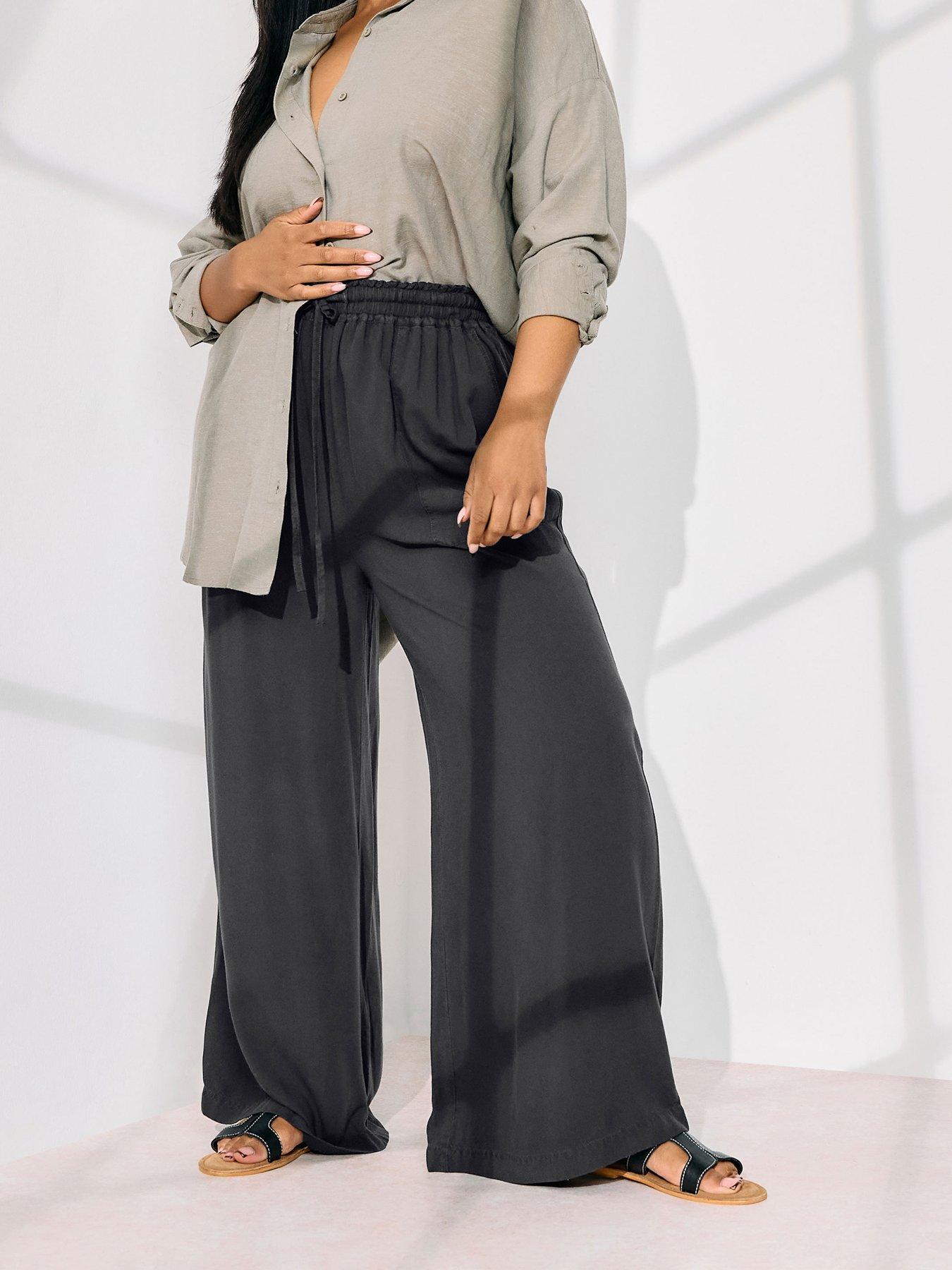Image 1 of 4 of Yours Curve Chambray Pull On Wide Leg Trouser - Black