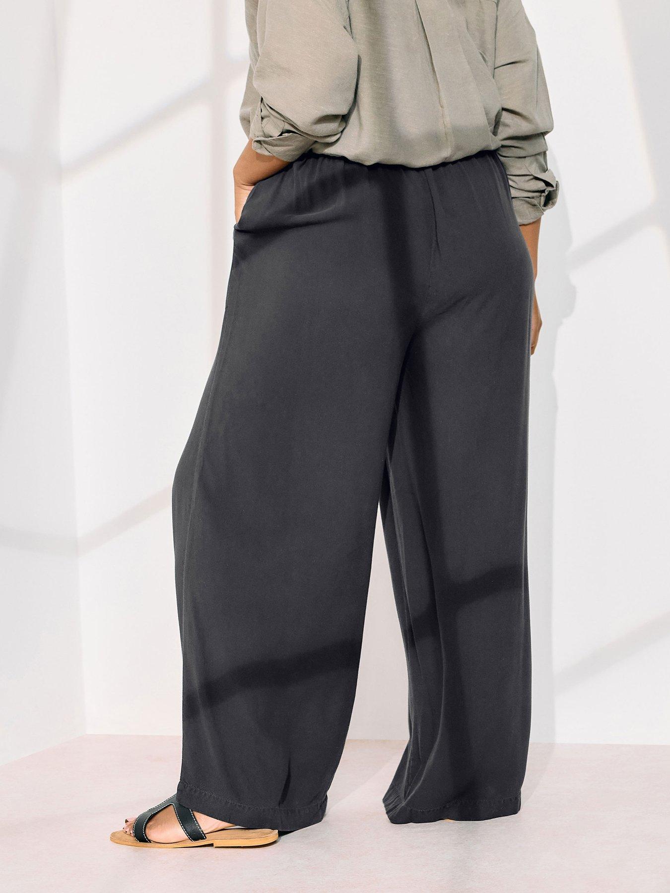 Image 2 of 4 of Yours Curve Chambray Pull On Wide Leg Trouser - Black