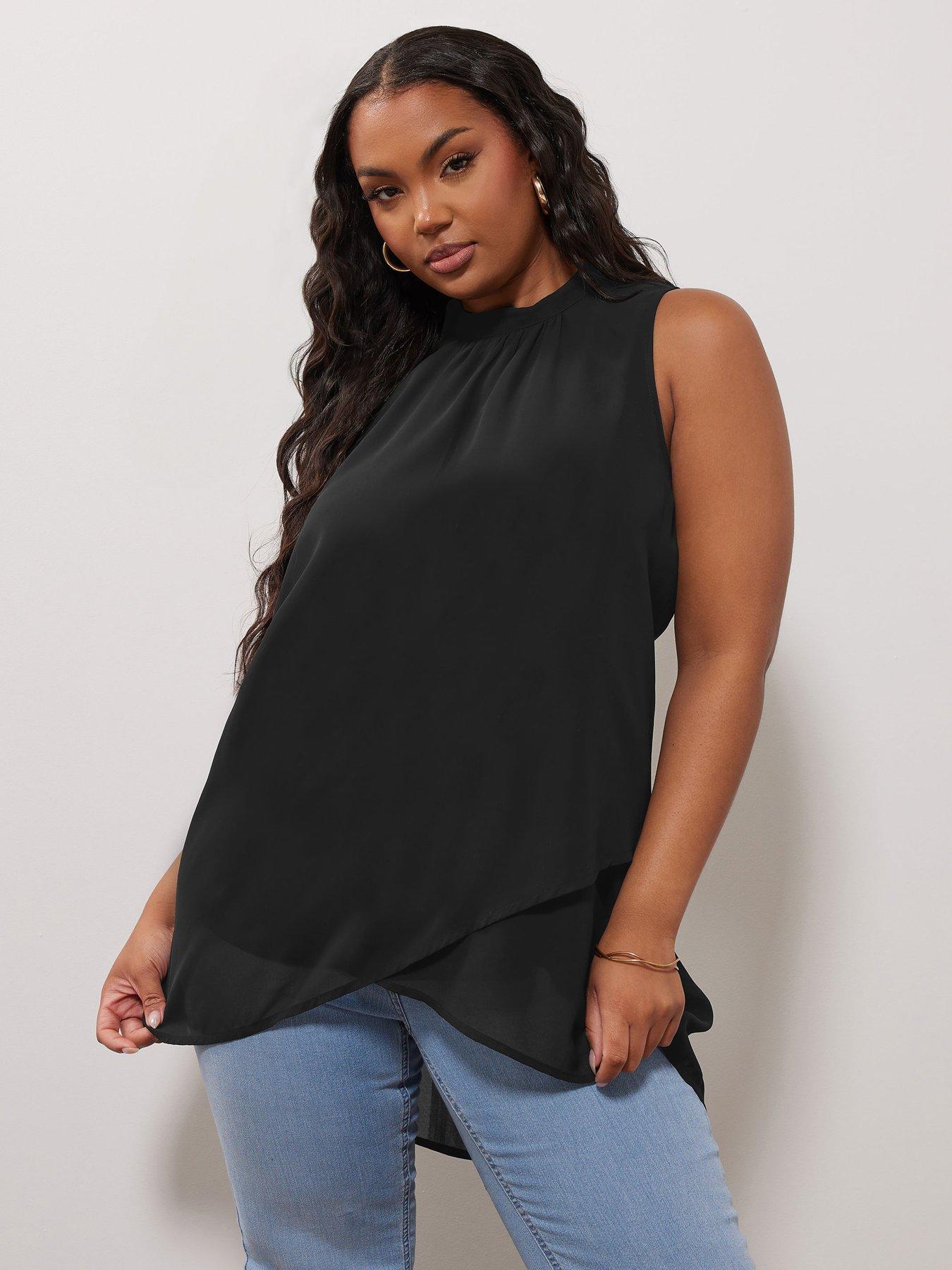  image of yours-curve-high-neck-layered-blouse-black