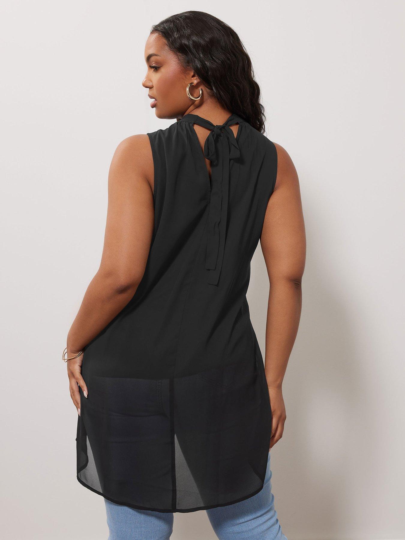  image of yours-curve-high-neck-layered-blouse-black