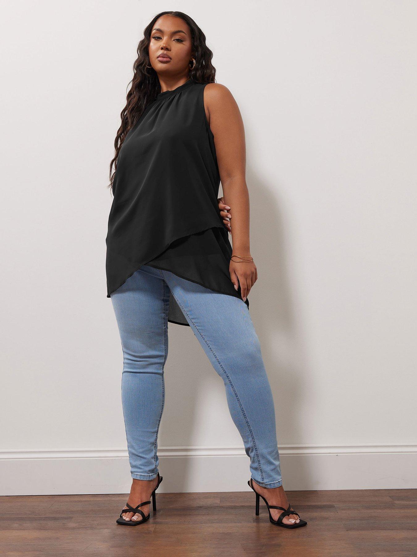  image of yours-curve-high-neck-layered-blouse-black