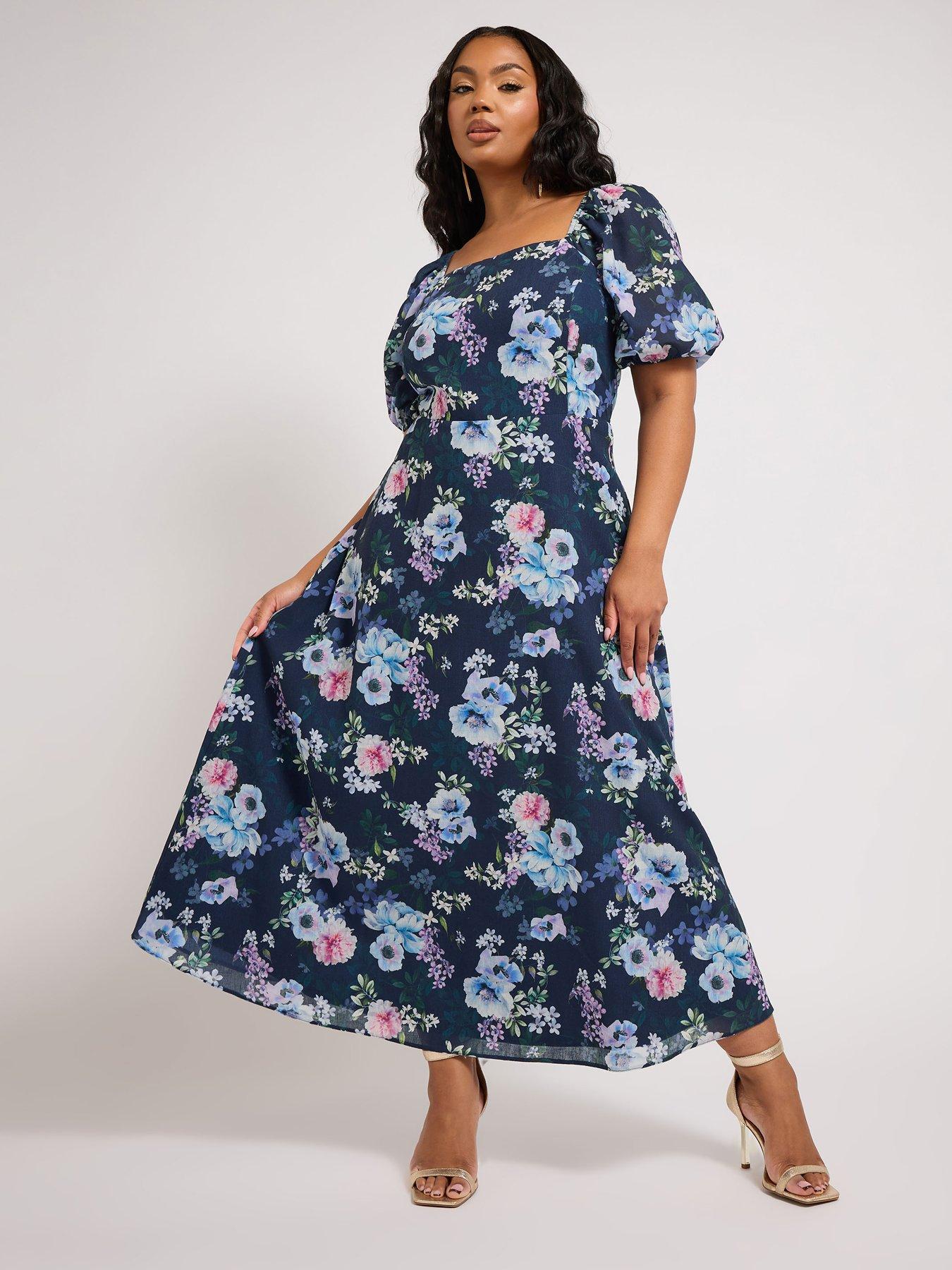 undefined Curve Floral Square Neck Dress